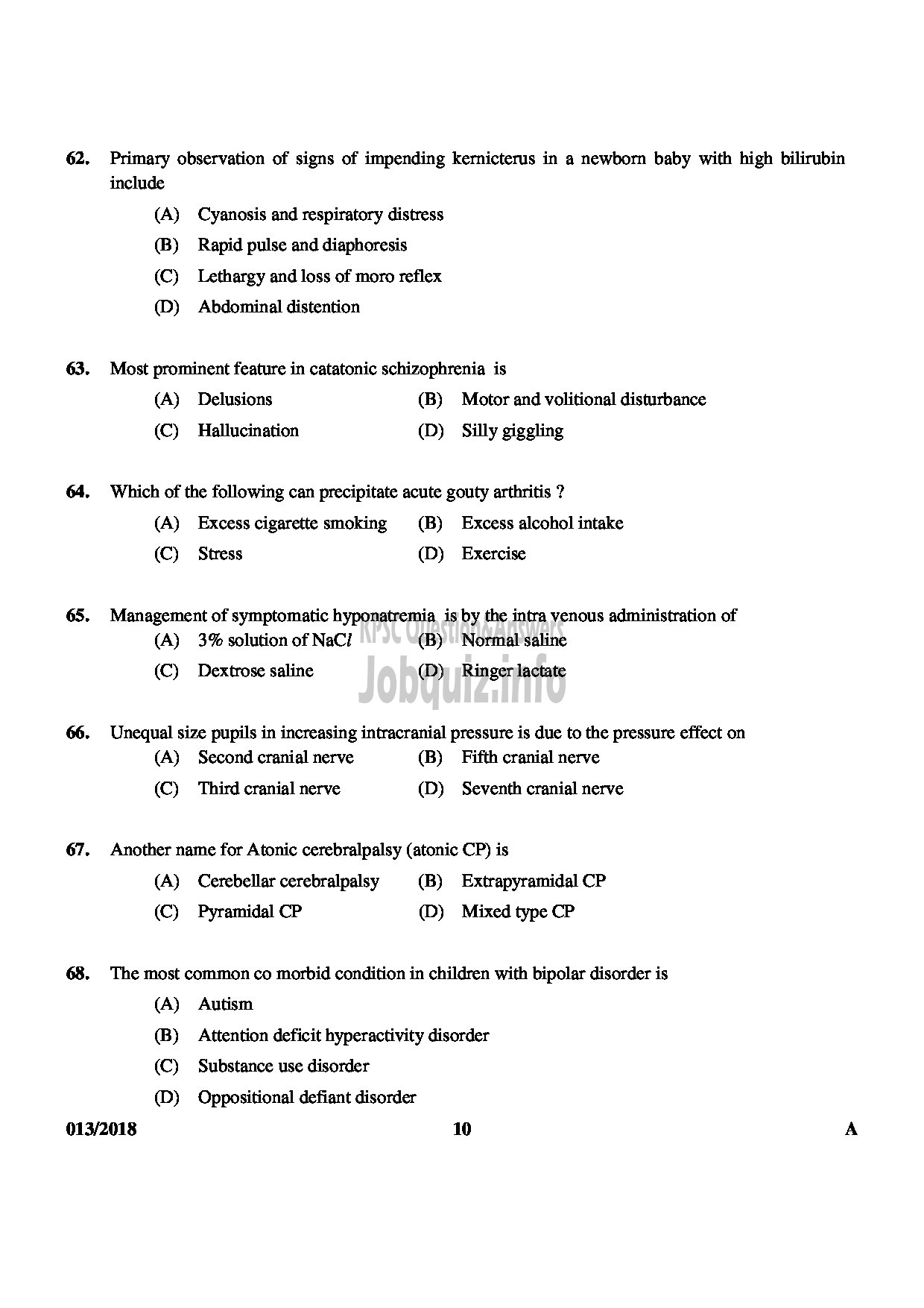 Kerala PSC Question Paper - VOCATIONAL INSTRUCTOR IN DOMESTIC NURSING VHSE-10