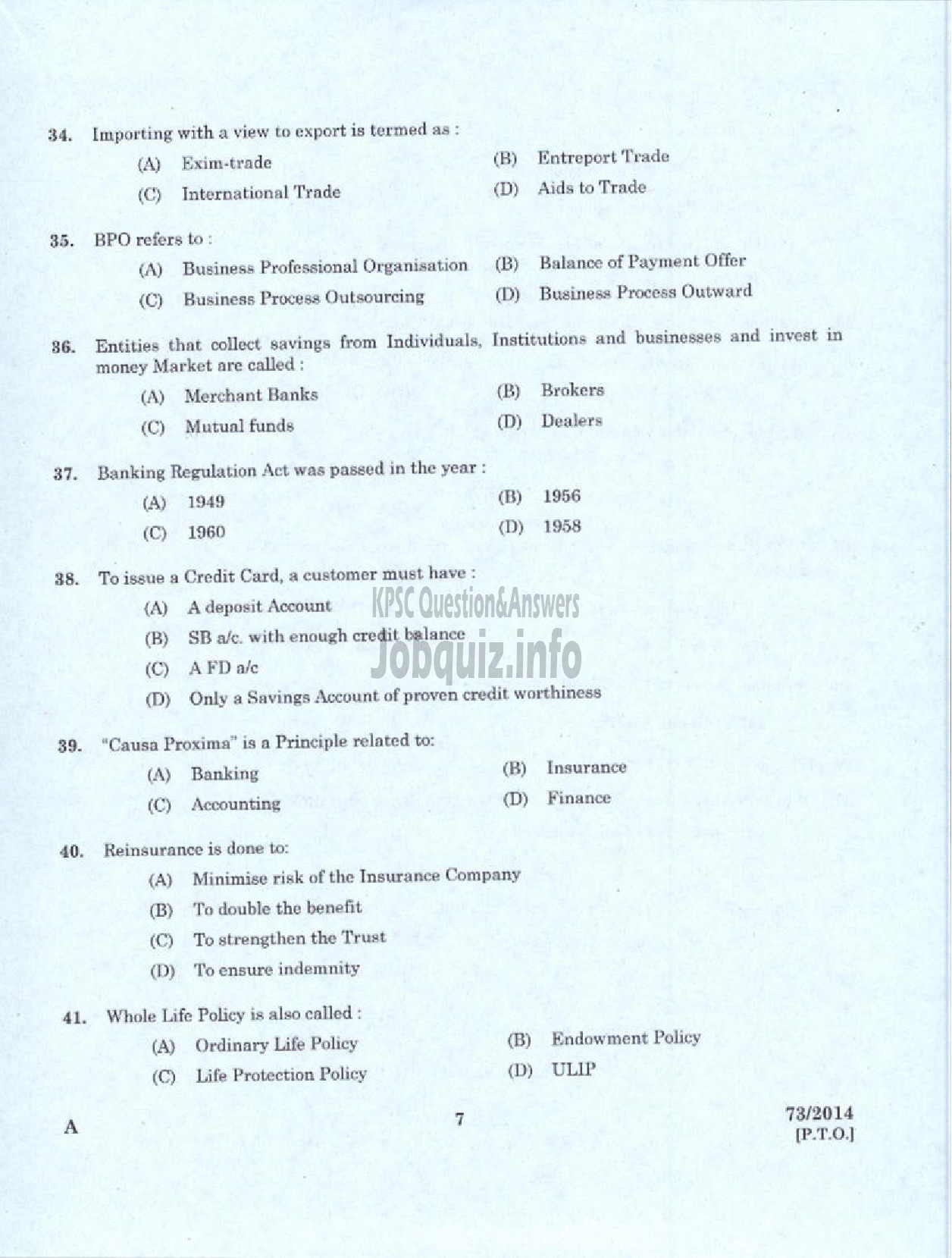 Kerala PSC Question Paper - VOCATIONAL INSTRUCTOR IN GENERAL INSURANCE KVHSE-5