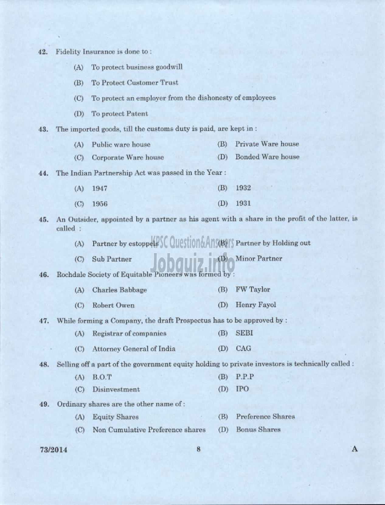 Kerala PSC Question Paper - VOCATIONAL INSTRUCTOR IN GENERAL INSURANCE KVHSE-6