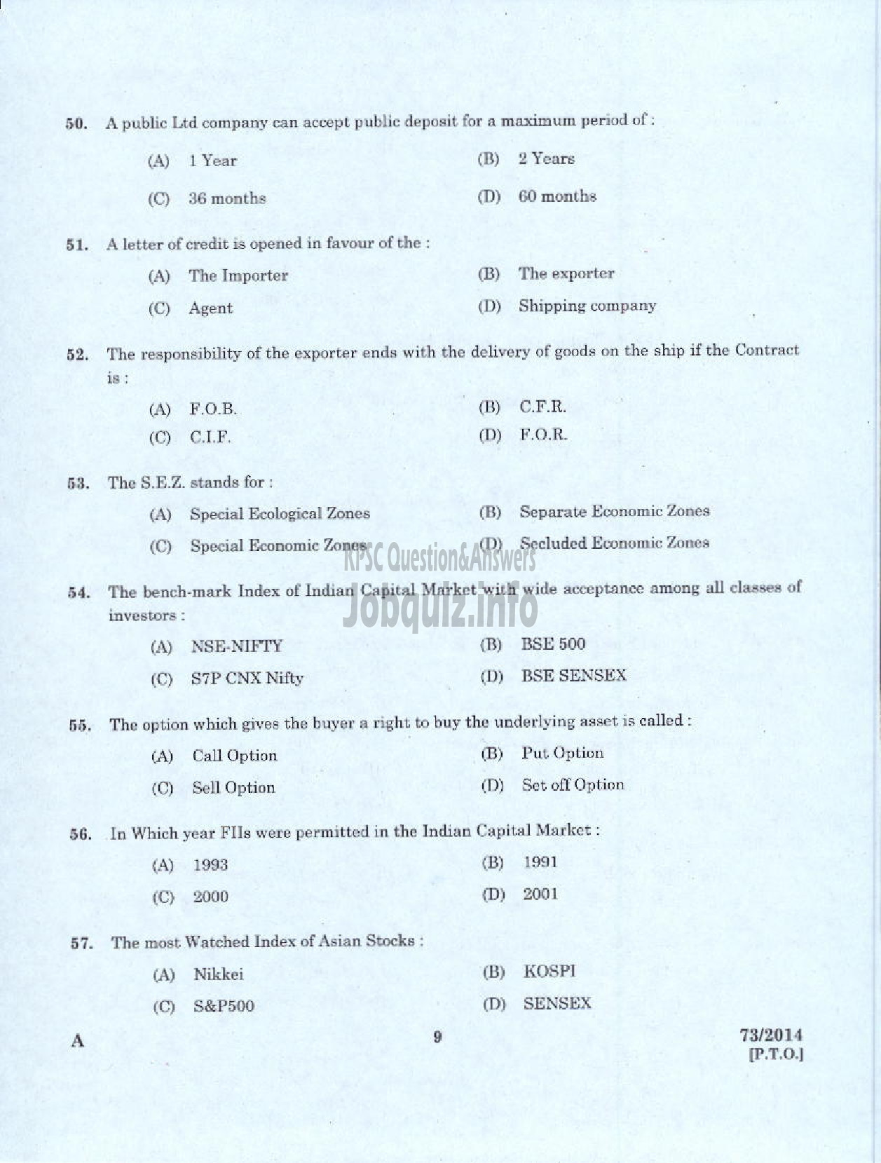 Kerala PSC Question Paper - VOCATIONAL INSTRUCTOR IN GENERAL INSURANCE KVHSE-7