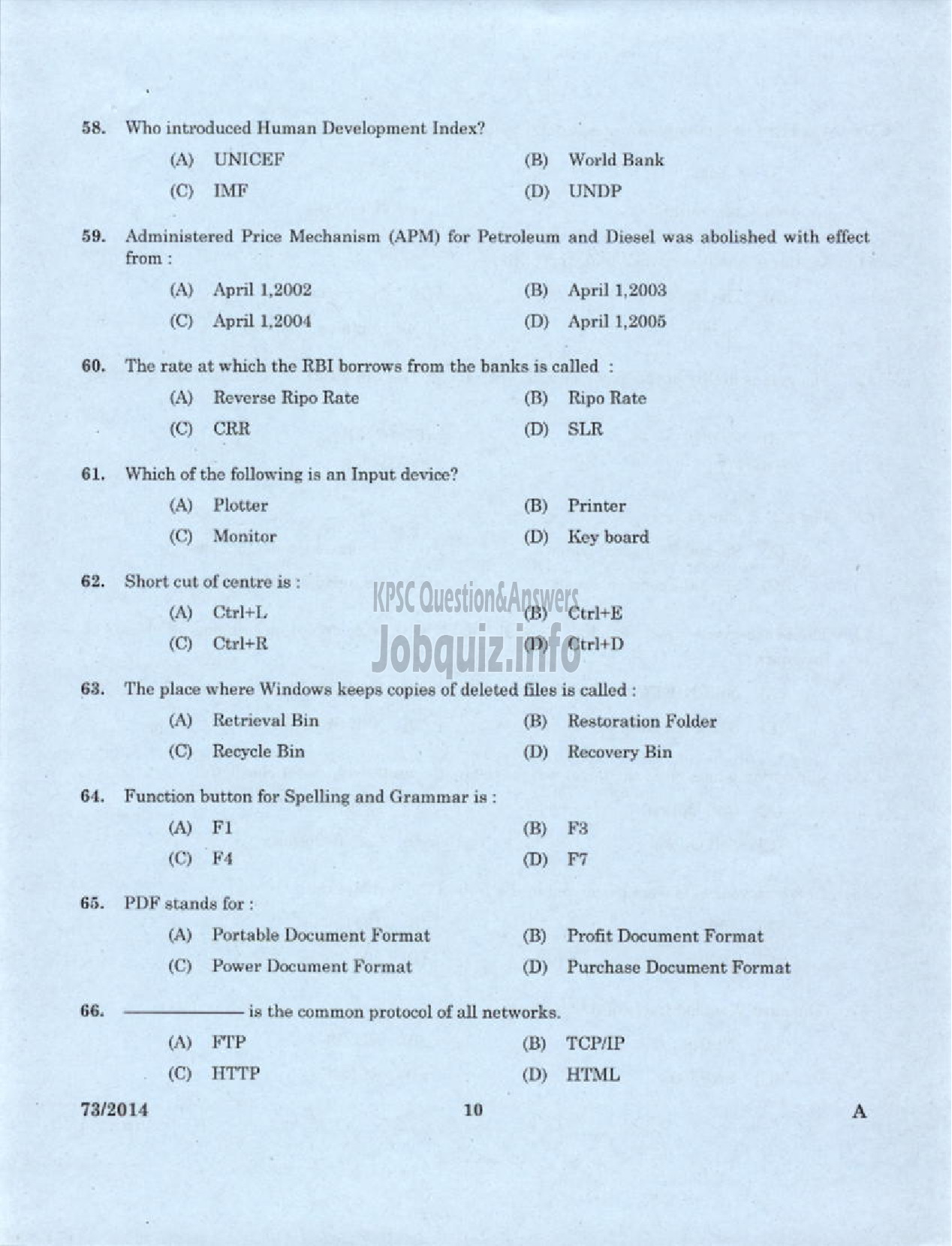 Kerala PSC Question Paper - VOCATIONAL INSTRUCTOR IN GENERAL INSURANCE KVHSE-8