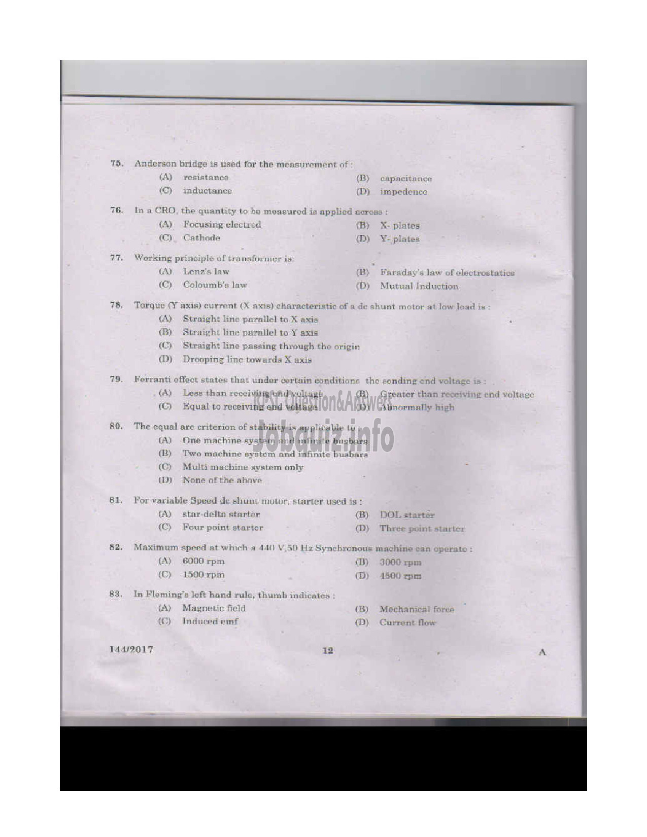 Kerala PSC Question Paper - VOCATIONAL INSTRUCTOR IN MAINTENANCE AND REPAIRS OF DOMESTIC APPLIANCES VOCATIONAL HIGHER SECONDARY EDUCATION DEPARTMENT-11