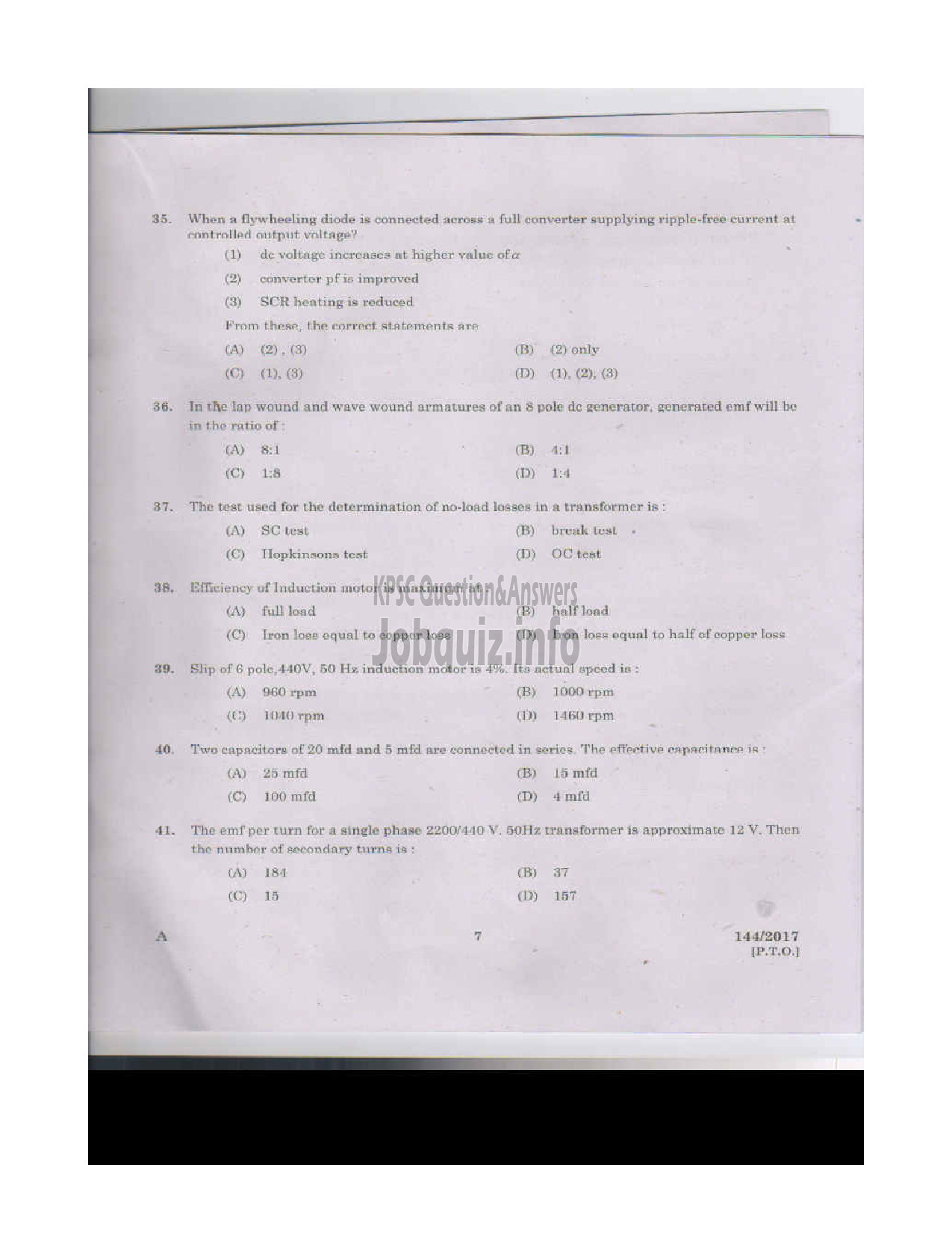 Kerala PSC Question Paper - VOCATIONAL INSTRUCTOR IN MAINTENANCE AND REPAIRS OF DOMESTIC APPLIANCES VOCATIONAL HIGHER SECONDARY EDUCATION DEPARTMENT-6