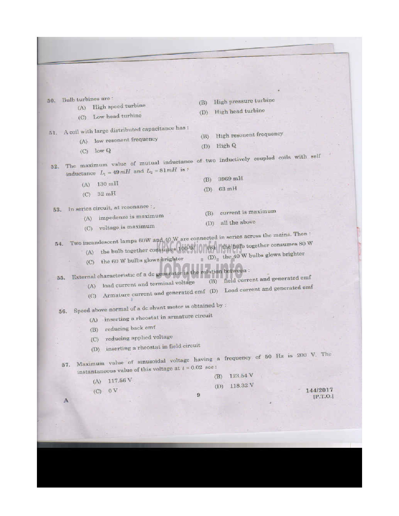 Kerala PSC Question Paper - VOCATIONAL INSTRUCTOR IN MAINTENANCE AND REPAIRS OF DOMESTIC APPLIANCES VOCATIONAL HIGHER SECONDARY EDUCATION DEPARTMENT-8