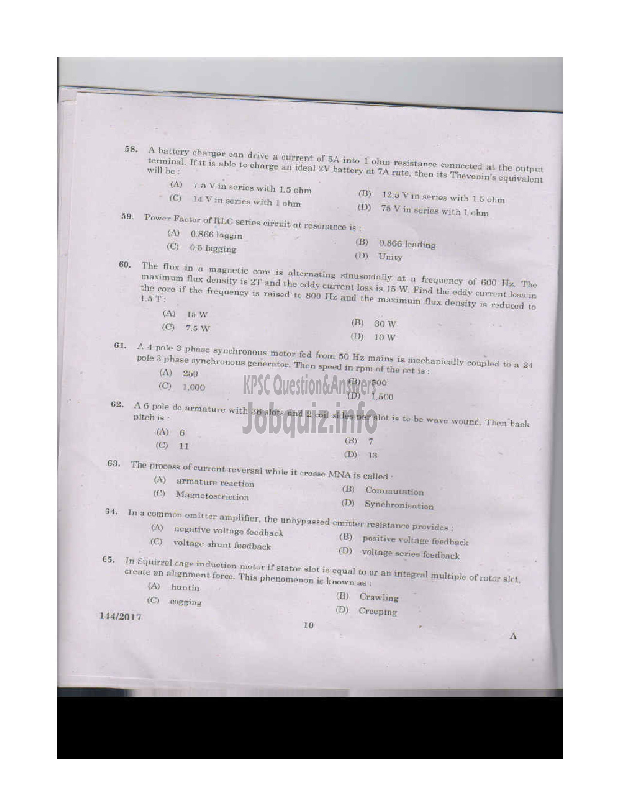 Kerala PSC Question Paper - VOCATIONAL INSTRUCTOR IN MAINTENANCE AND REPAIRS OF DOMESTIC APPLIANCES VOCATIONAL HIGHER SECONDARY EDUCATION DEPARTMENT-9