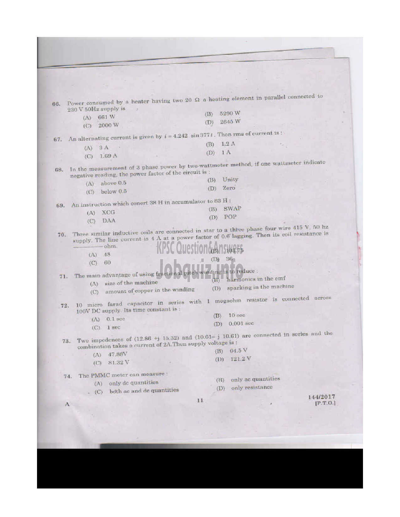 Kerala PSC Question Paper - VOCATIONAL INSTRUCTOR IN MAINTENANCE AND REPAIRS OF DOMESTIC APPLIANCES VOCATIONAL HIGHER SECONDARY EDUCATION DEPARTMENT-10