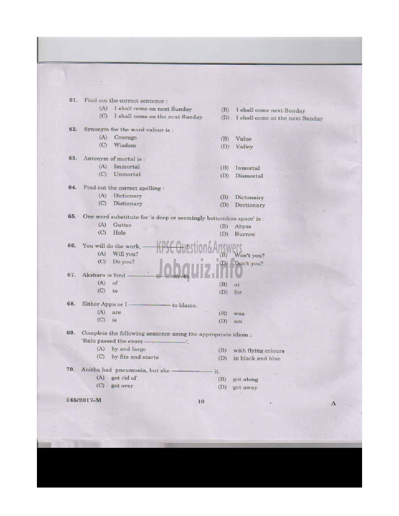 Kerala PSC Question Paper - VOCATIONAL INSTRUCTOR IN MAINTENANCE AND REPAIRS OF TWO WHEELERS AND THREE W HEELERS VHSE-9