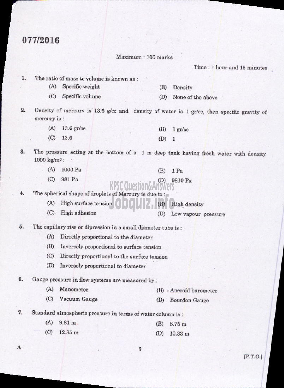 Kerala PSC Question Paper - VOCATIONAL INSTRUCTOR IN MECHANICAL SERVICING AGRO MACHINERY VHSE-1