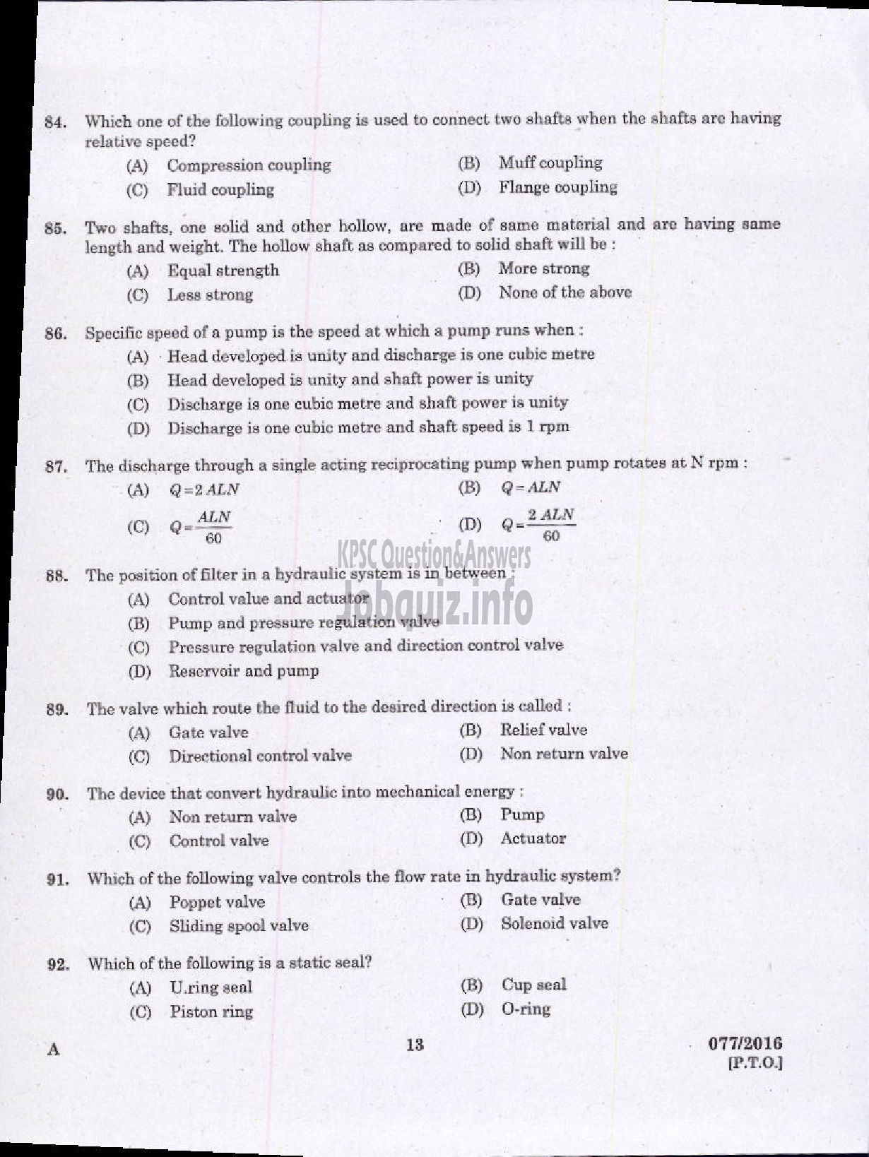 Kerala PSC Question Paper - VOCATIONAL INSTRUCTOR IN MECHANICAL SERVICING AGRO MACHINERY VHSE-11