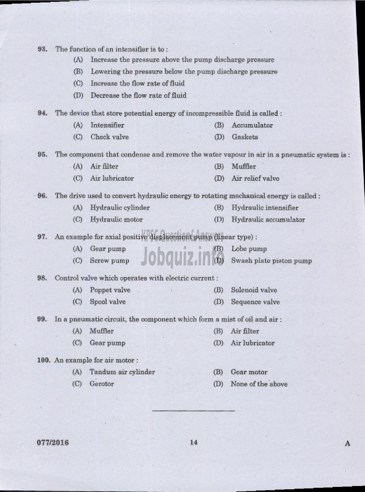 Kerala PSC Question Paper - VOCATIONAL INSTRUCTOR IN MECHANICAL SERVICING AGRO MACHINERY VHSE-12