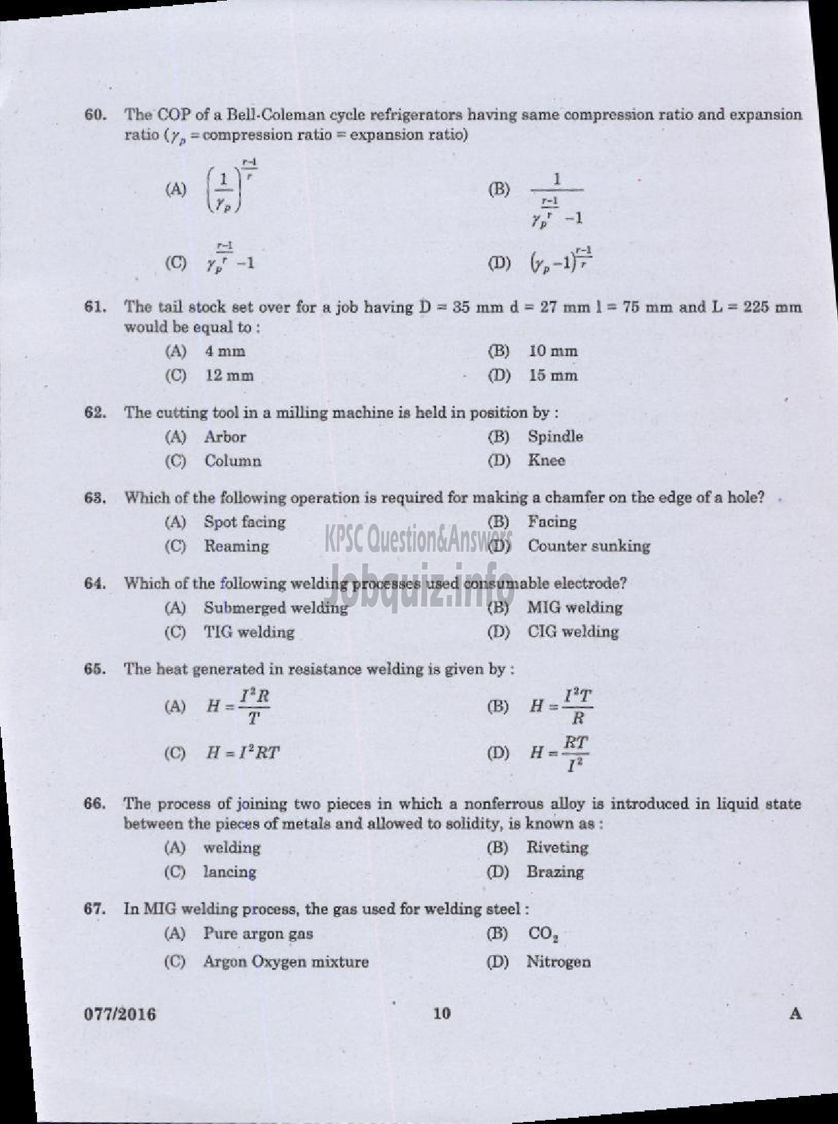 Kerala PSC Question Paper - VOCATIONAL INSTRUCTOR IN MECHANICAL SERVICING AGRO MACHINERY VHSE-8