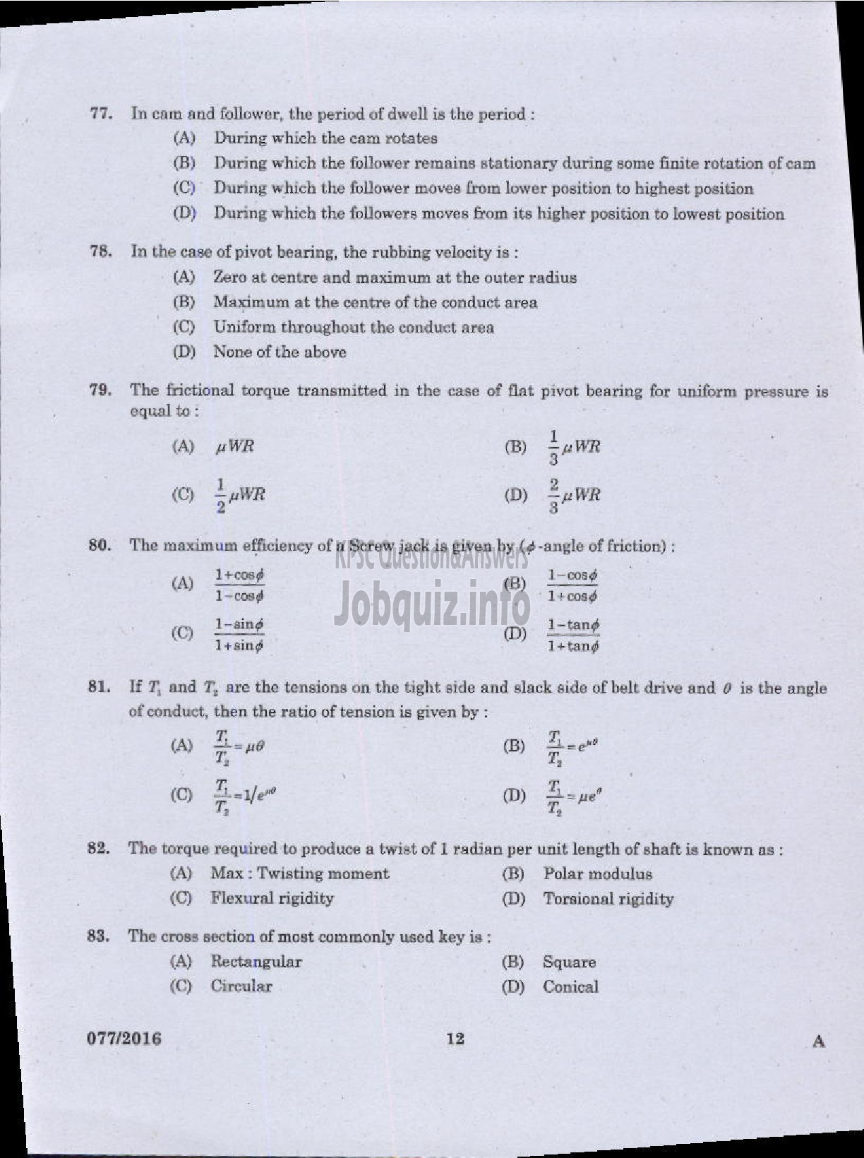 Kerala PSC Question Paper - VOCATIONAL INSTRUCTOR IN MECHANICAL SERVICING AGRO MACHINERY VHSE-10