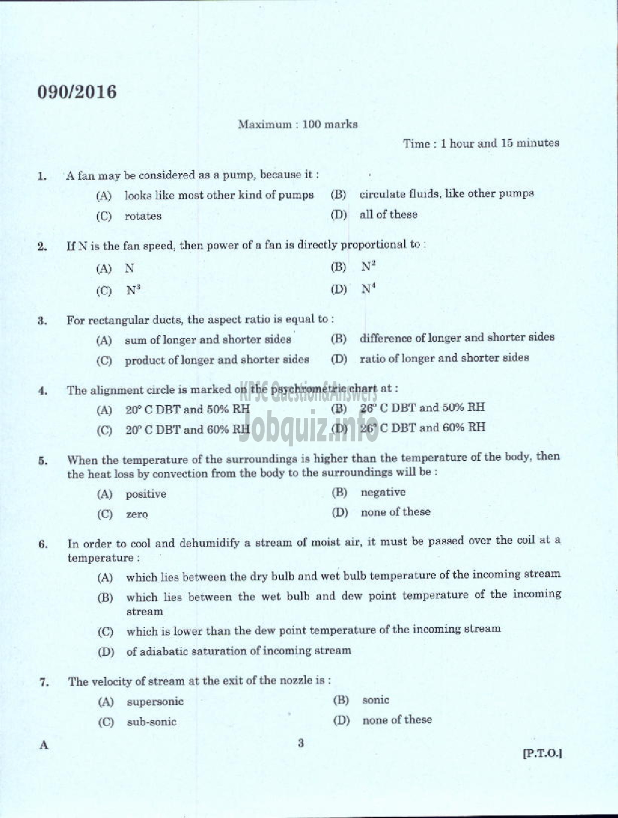 Kerala PSC Question Paper - VOCATIONAL INSTRUCTOR IN REFRIGERATION AND AIR CONDITIONING VHSE-1