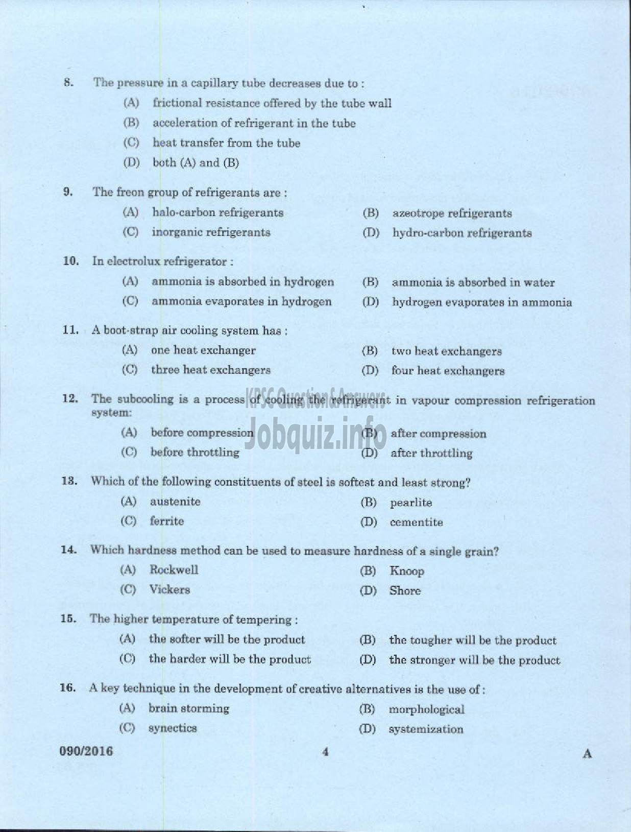 Kerala PSC Question Paper - VOCATIONAL INSTRUCTOR IN REFRIGERATION AND AIR CONDITIONING VHSE-2