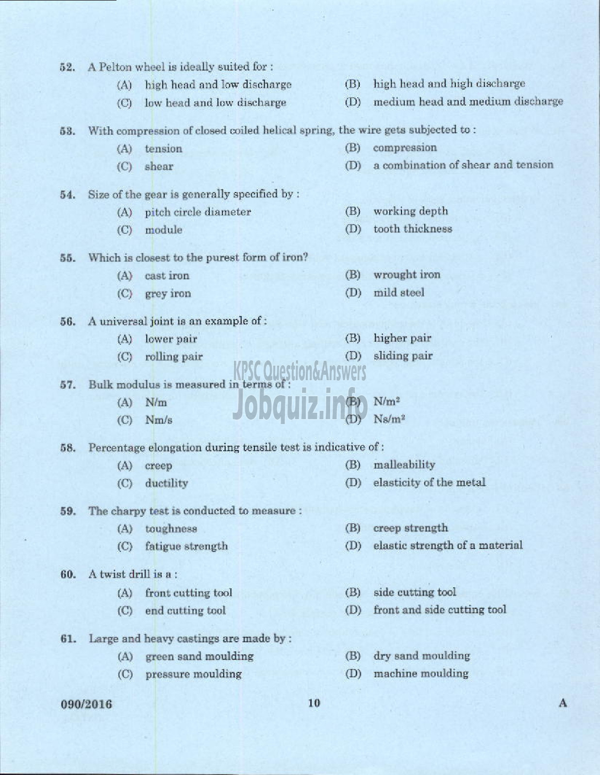 Kerala PSC Question Paper - VOCATIONAL INSTRUCTOR IN REFRIGERATION AND AIR CONDITIONING VHSE-8