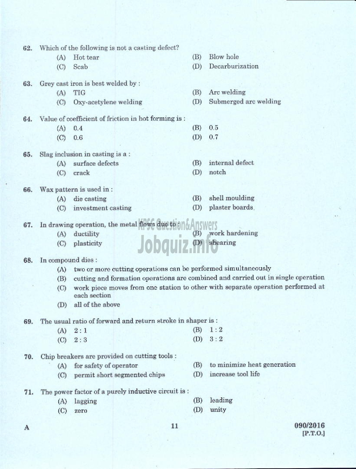 Kerala PSC Question Paper - VOCATIONAL INSTRUCTOR IN REFRIGERATION AND AIR CONDITIONING VHSE-9
