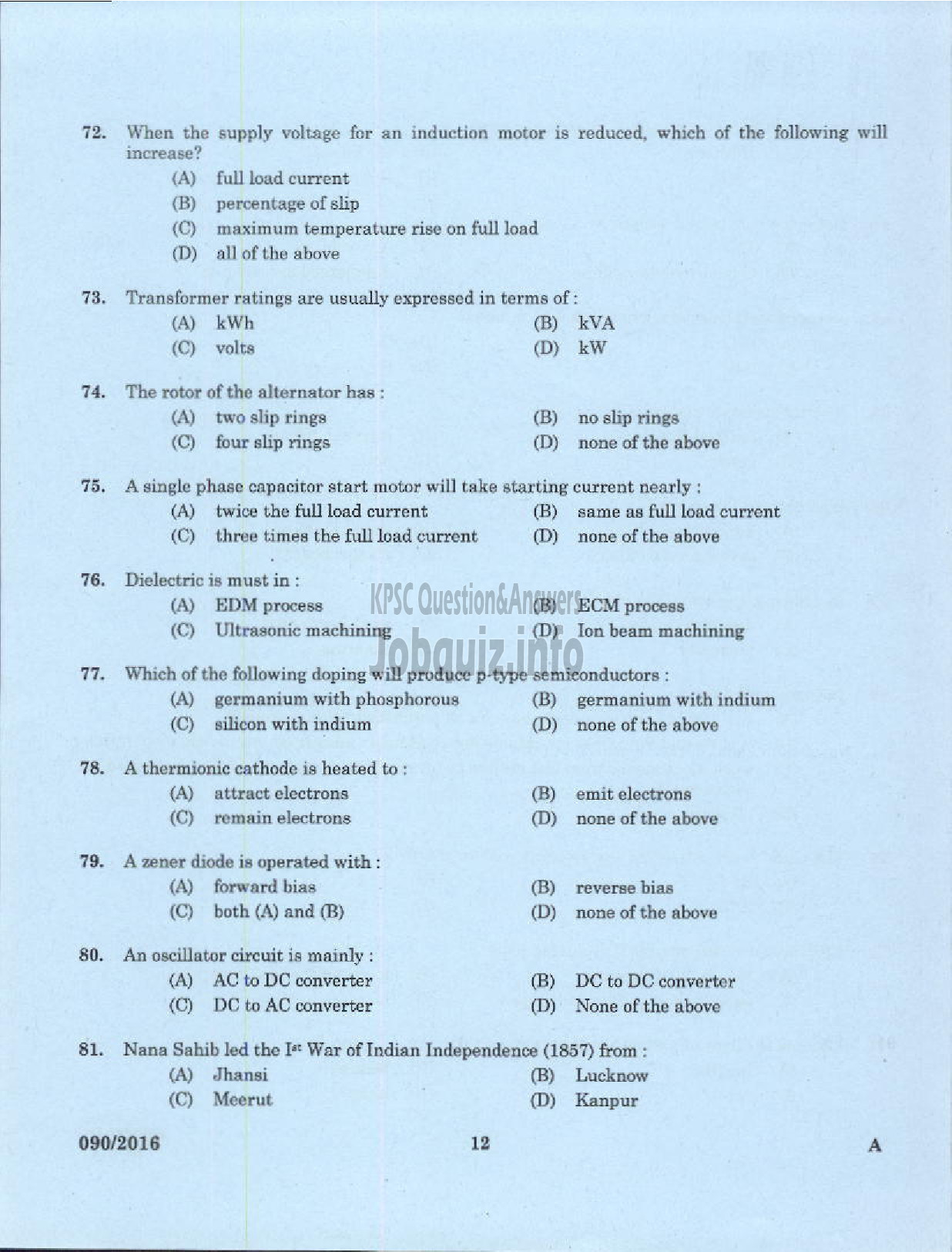 Kerala PSC Question Paper - VOCATIONAL INSTRUCTOR IN REFRIGERATION AND AIR CONDITIONING VHSE-10
