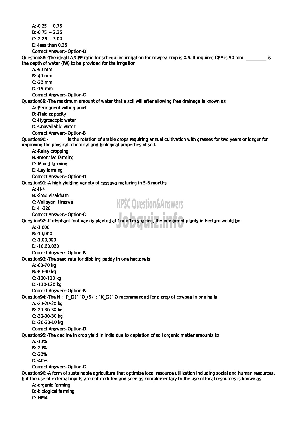 Kerala PSC Question Paper - VOCATIONAL TEACHER AGRICULTURE VHSE-10