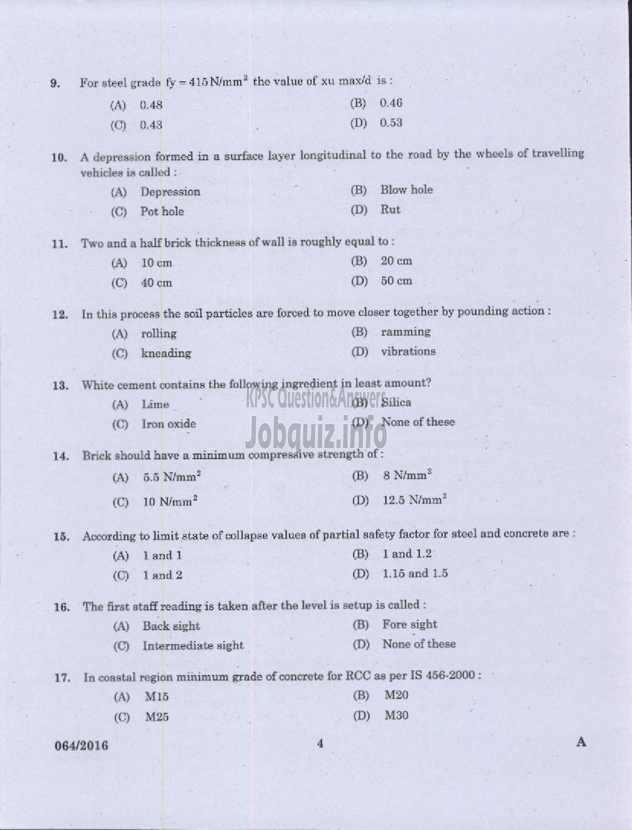 Kerala PSC Question Paper - VOCATIONAL TEACHER CIVIL CONSTRUCTION AND MAINTENANCE VHSE-2