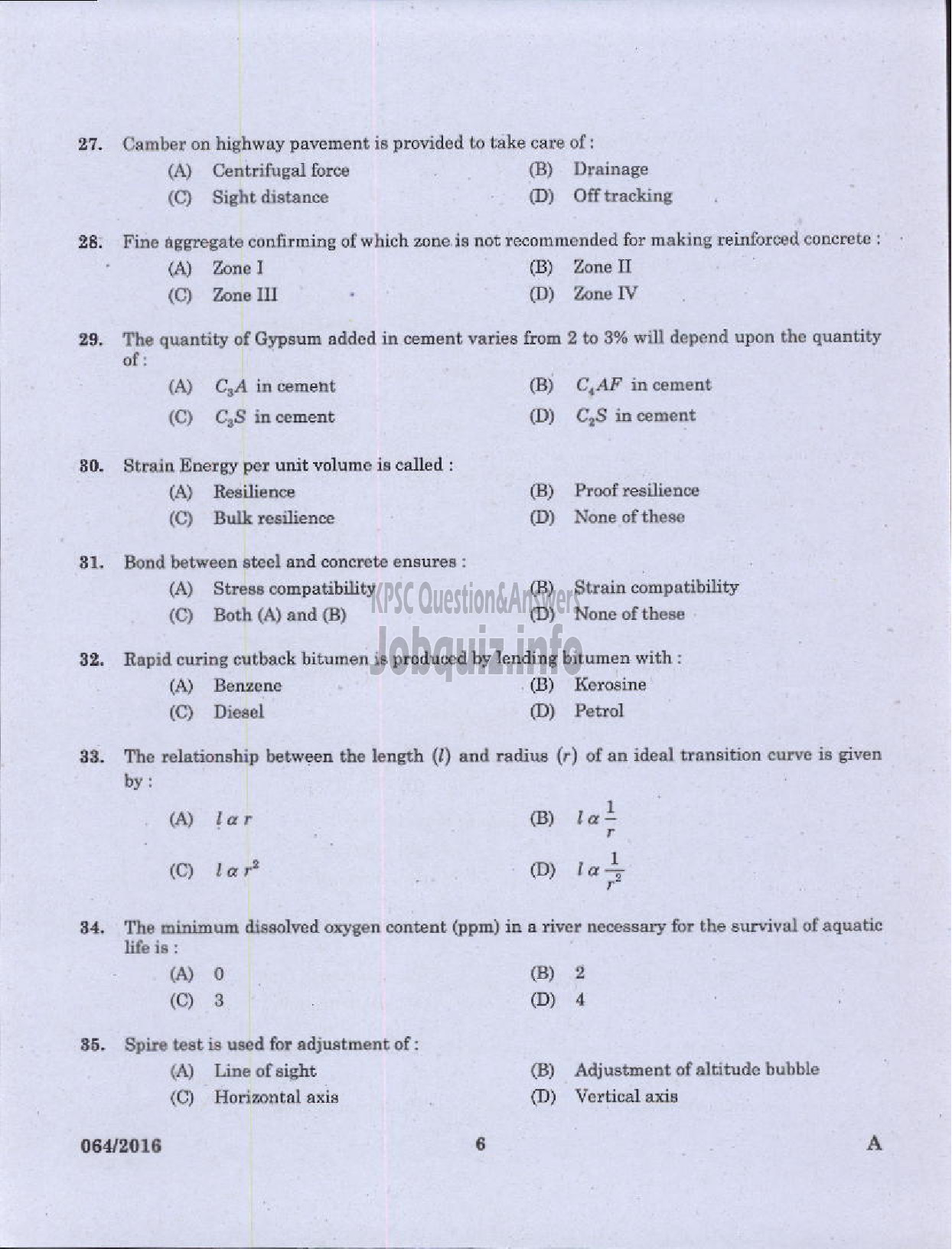 Kerala PSC Question Paper - VOCATIONAL TEACHER CIVIL CONSTRUCTION AND MAINTENANCE VHSE-4