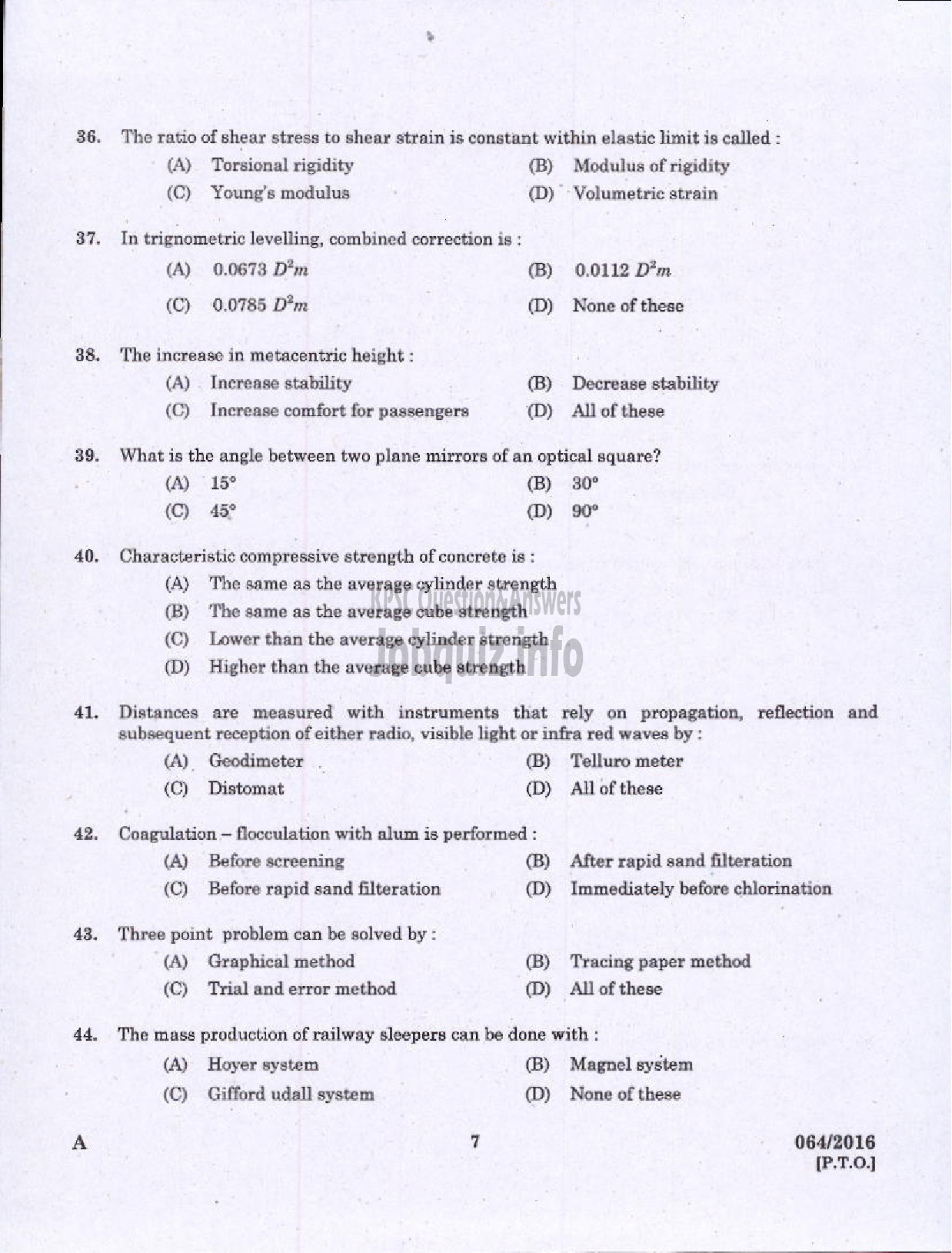 Kerala PSC Question Paper - VOCATIONAL TEACHER CIVIL CONSTRUCTION AND MAINTENANCE VHSE-5