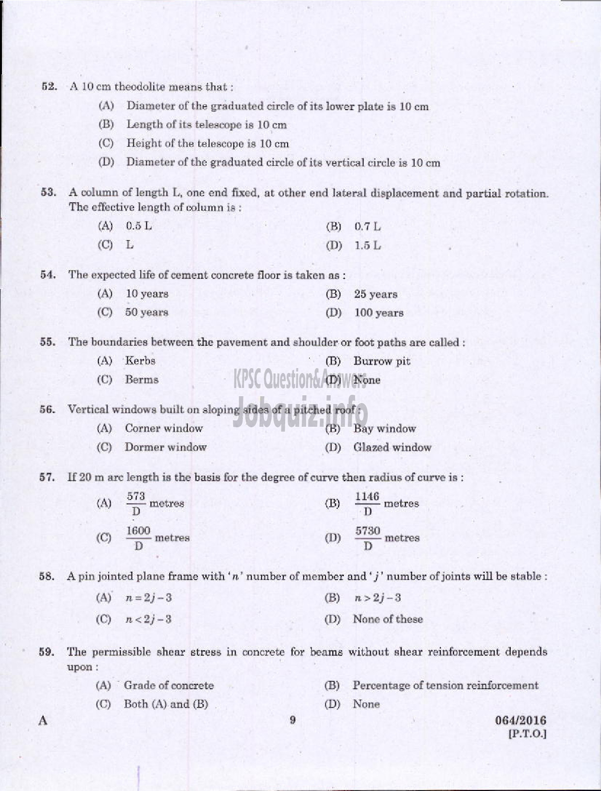 Kerala PSC Question Paper - VOCATIONAL TEACHER CIVIL CONSTRUCTION AND MAINTENANCE VHSE-7