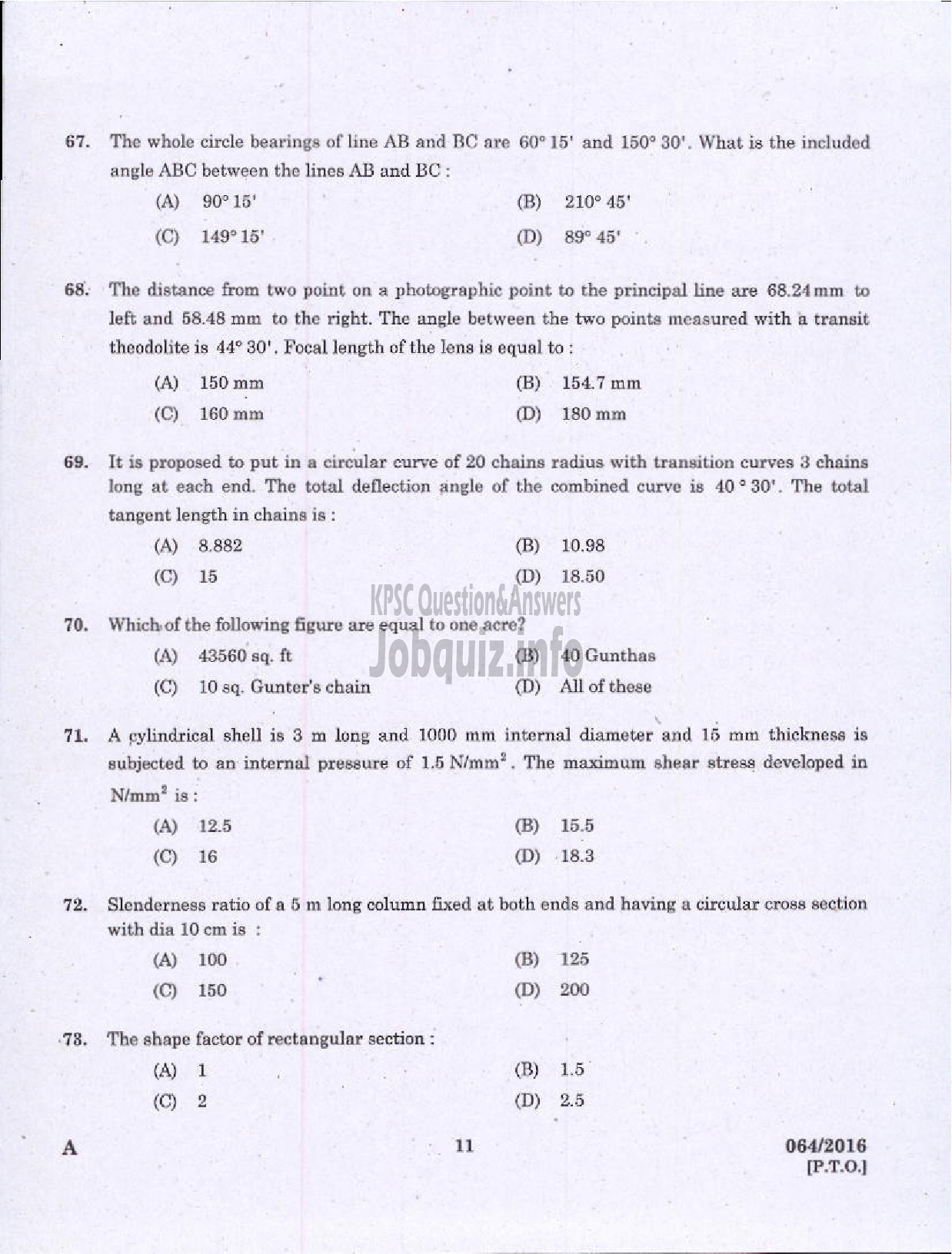 Kerala PSC Question Paper - VOCATIONAL TEACHER CIVIL CONSTRUCTION AND MAINTENANCE VHSE-9