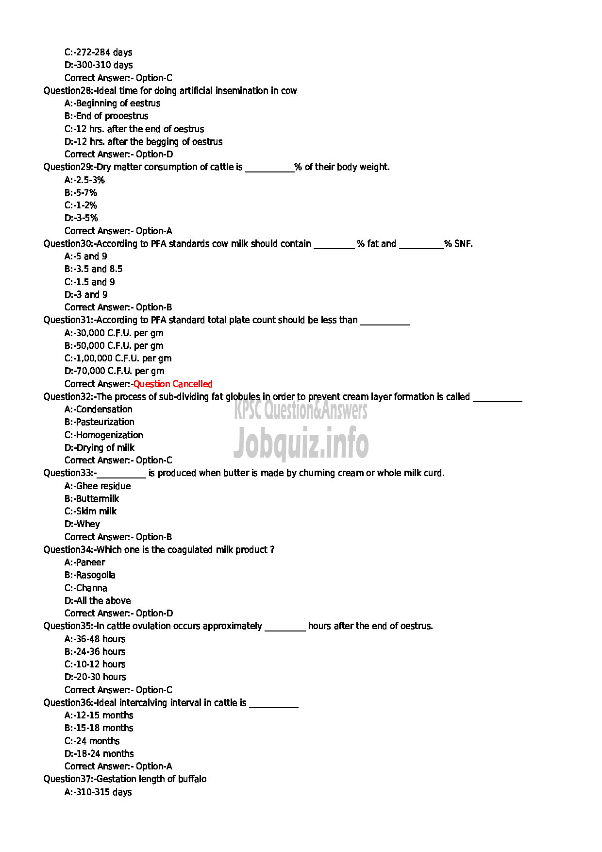 Kerala PSC Question Paper - VOCATIONAL TEACHER DAIRY MILK PRODUCTS VHSE-4