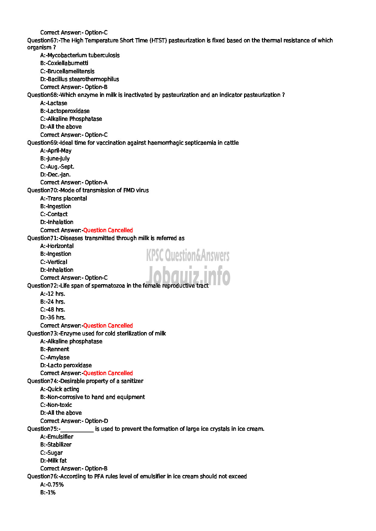 Kerala PSC Question Paper - VOCATIONAL TEACHER DAIRY MILK PRODUCTS VHSE-8