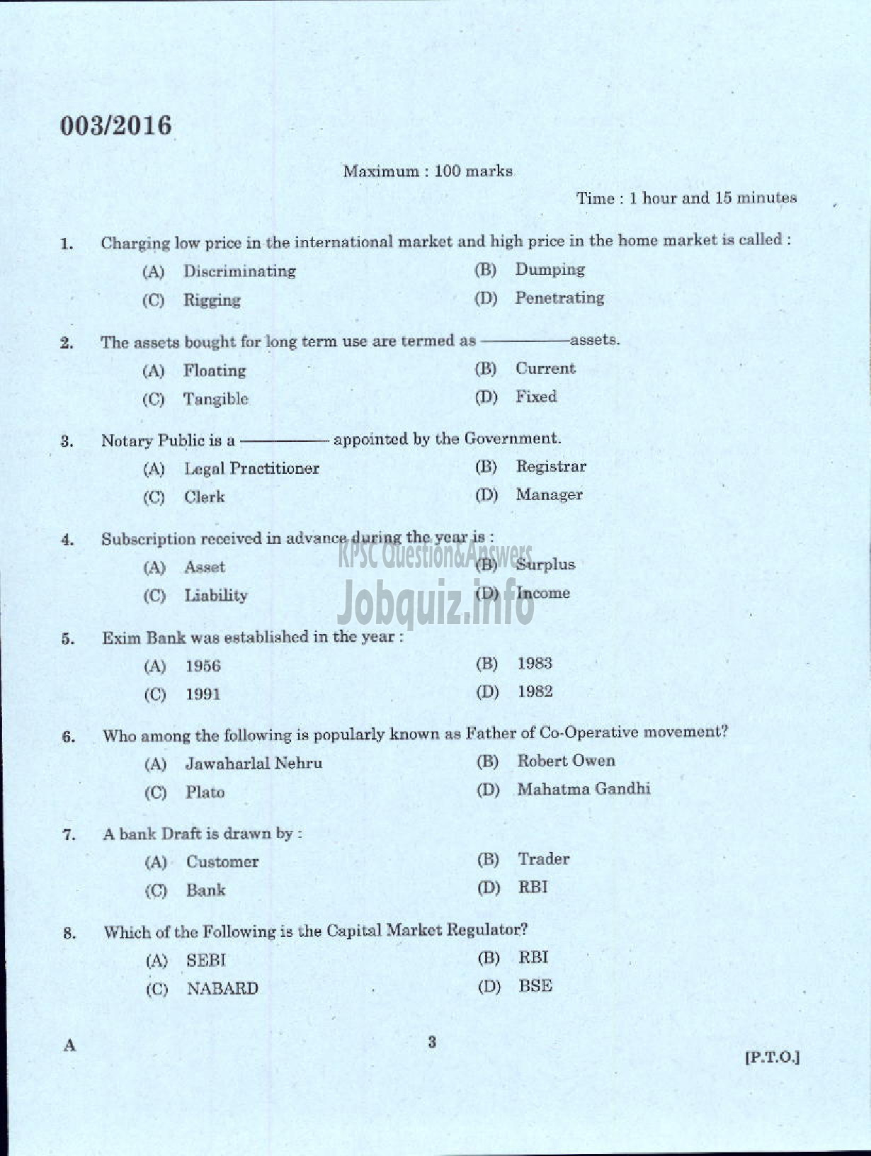 Kerala PSC Question Paper - VOCATIONAL TEACHER IN ACCOUNTANCY AND AUDTING VHSE-1