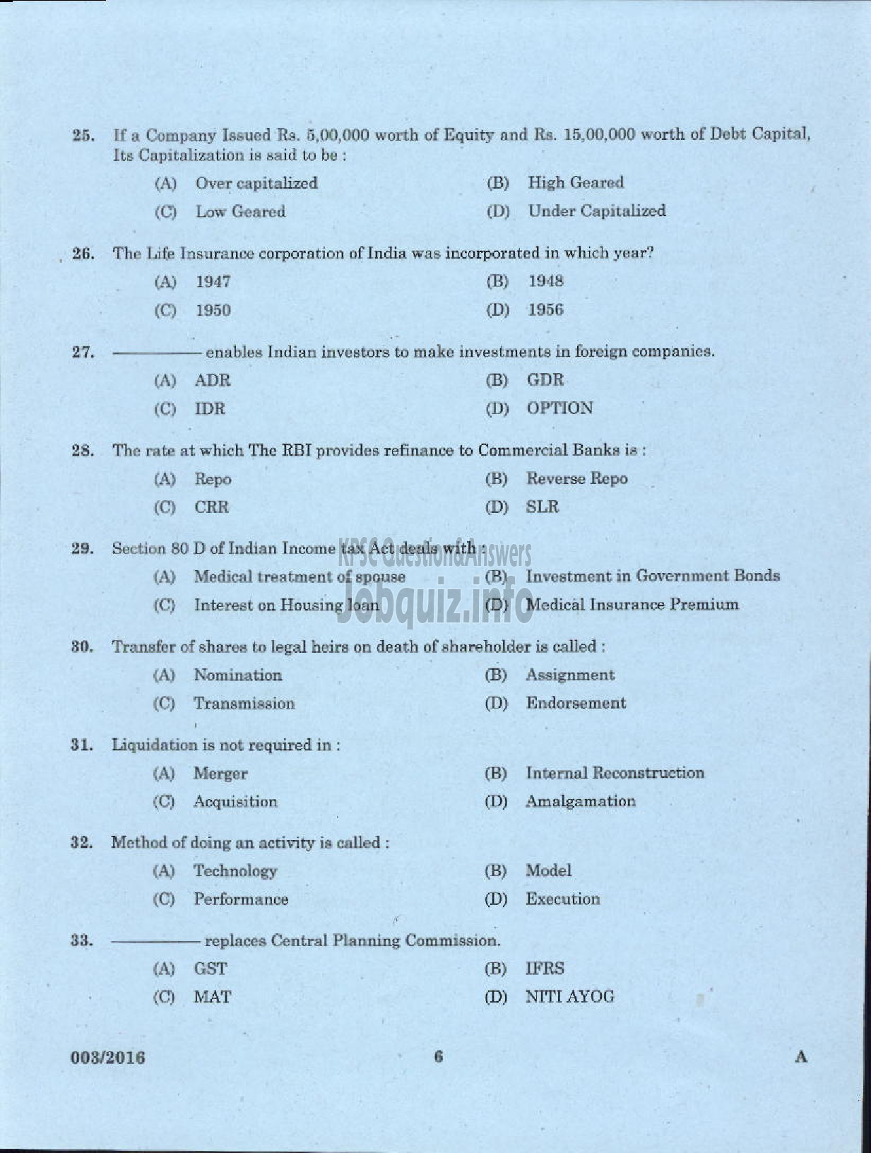 Kerala PSC Question Paper - VOCATIONAL TEACHER IN ACCOUNTANCY AND AUDTING VHSE-4