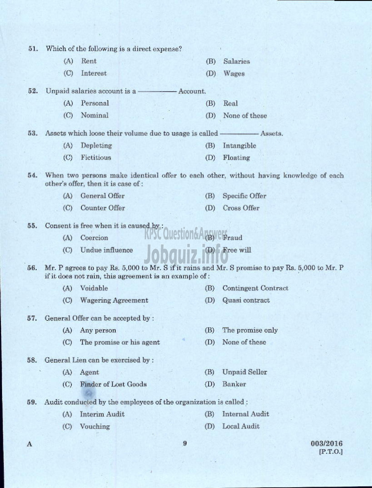 Kerala PSC Question Paper - VOCATIONAL TEACHER IN ACCOUNTANCY AND AUDTING VHSE-7