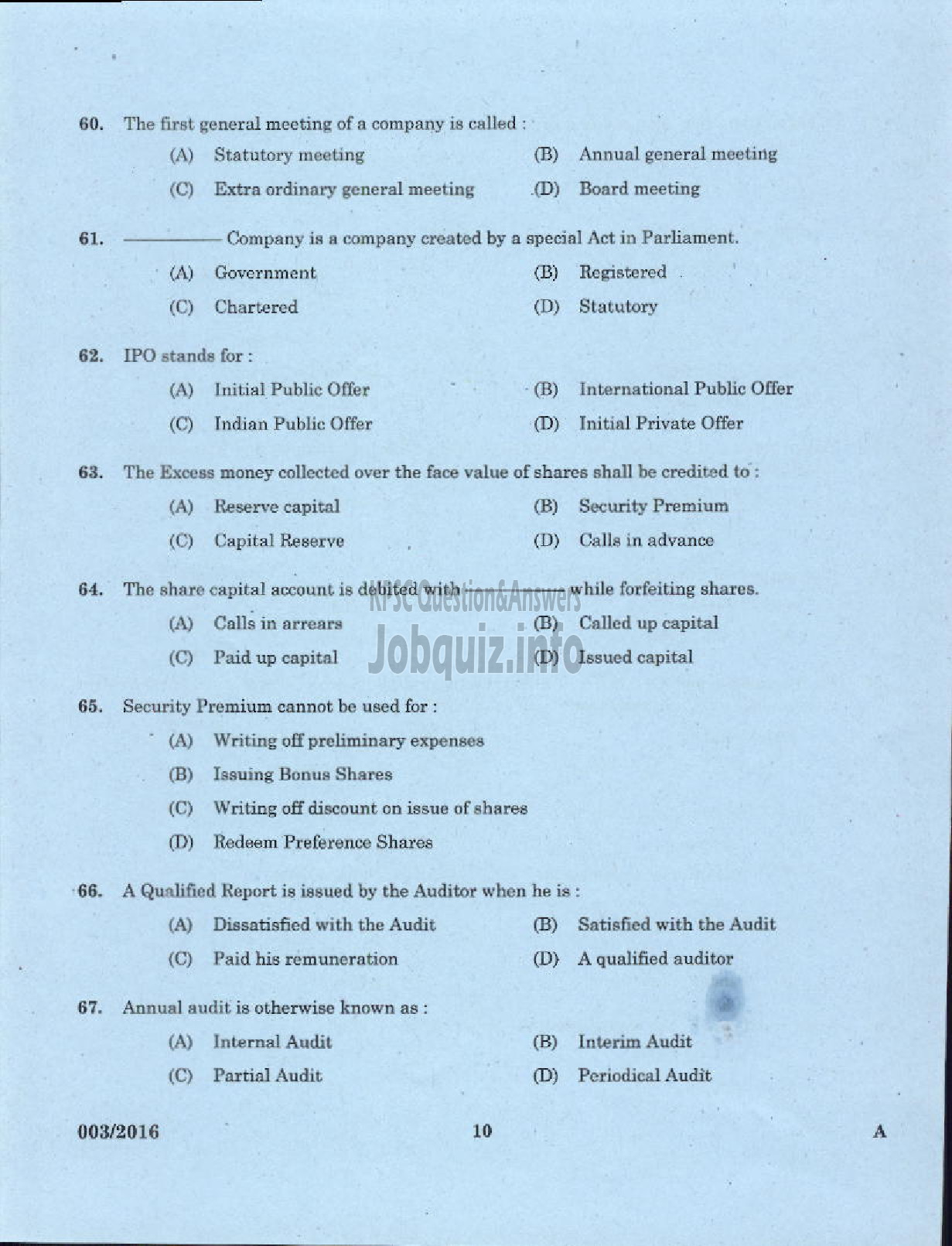 Kerala PSC Question Paper - VOCATIONAL TEACHER IN ACCOUNTANCY AND AUDTING VHSE-8