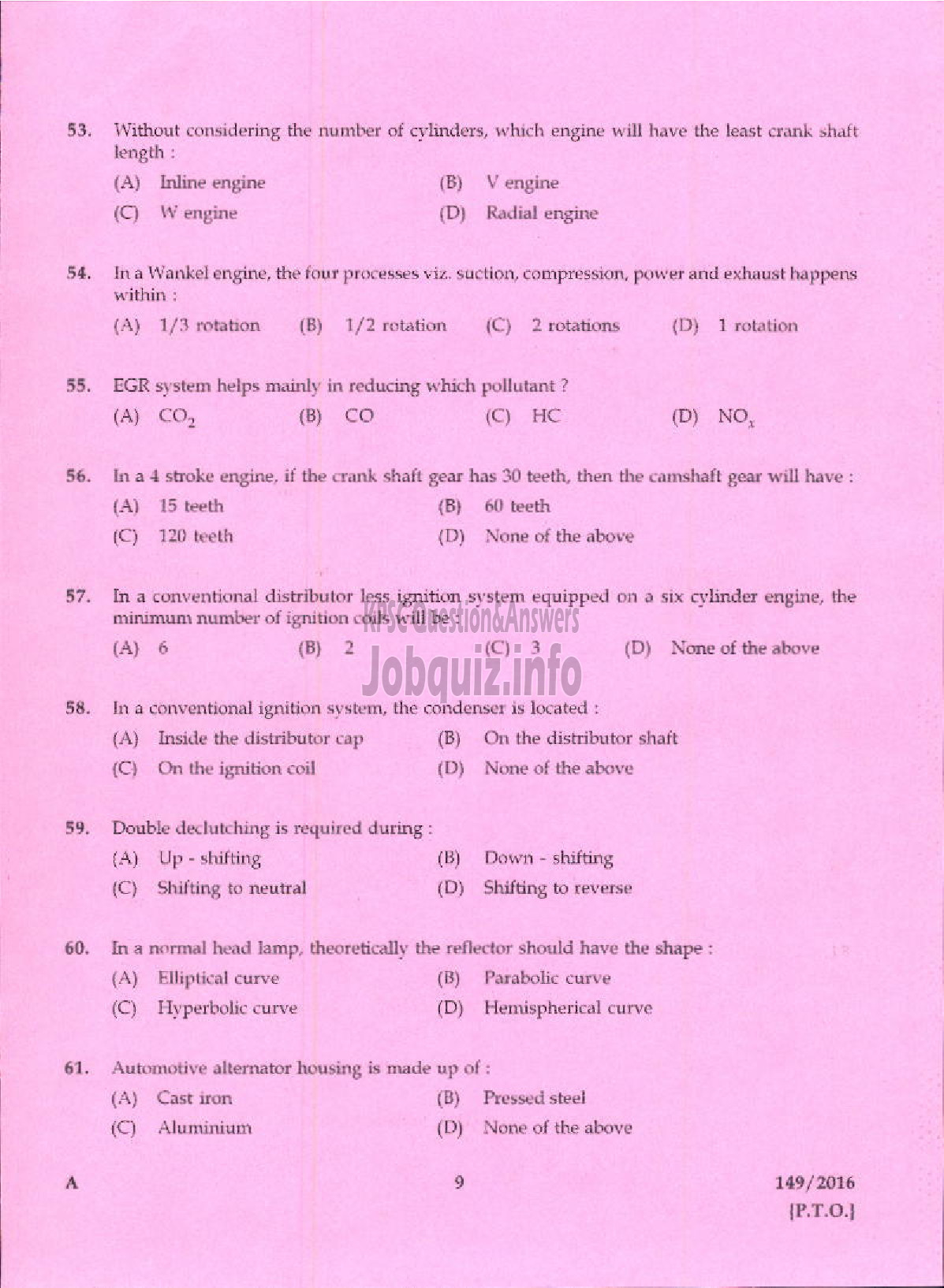 Kerala PSC Question Paper - VOCATIONAL TEACHER MAINTENANCE AND REPAIRS OF AUTOMOBILES KVHSE-7