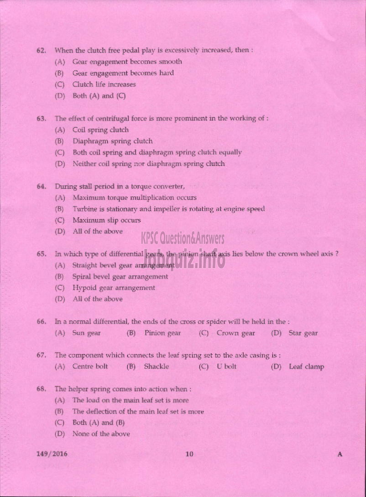 Kerala PSC Question Paper - VOCATIONAL TEACHER MAINTENANCE AND REPAIRS OF AUTOMOBILES KVHSE-8