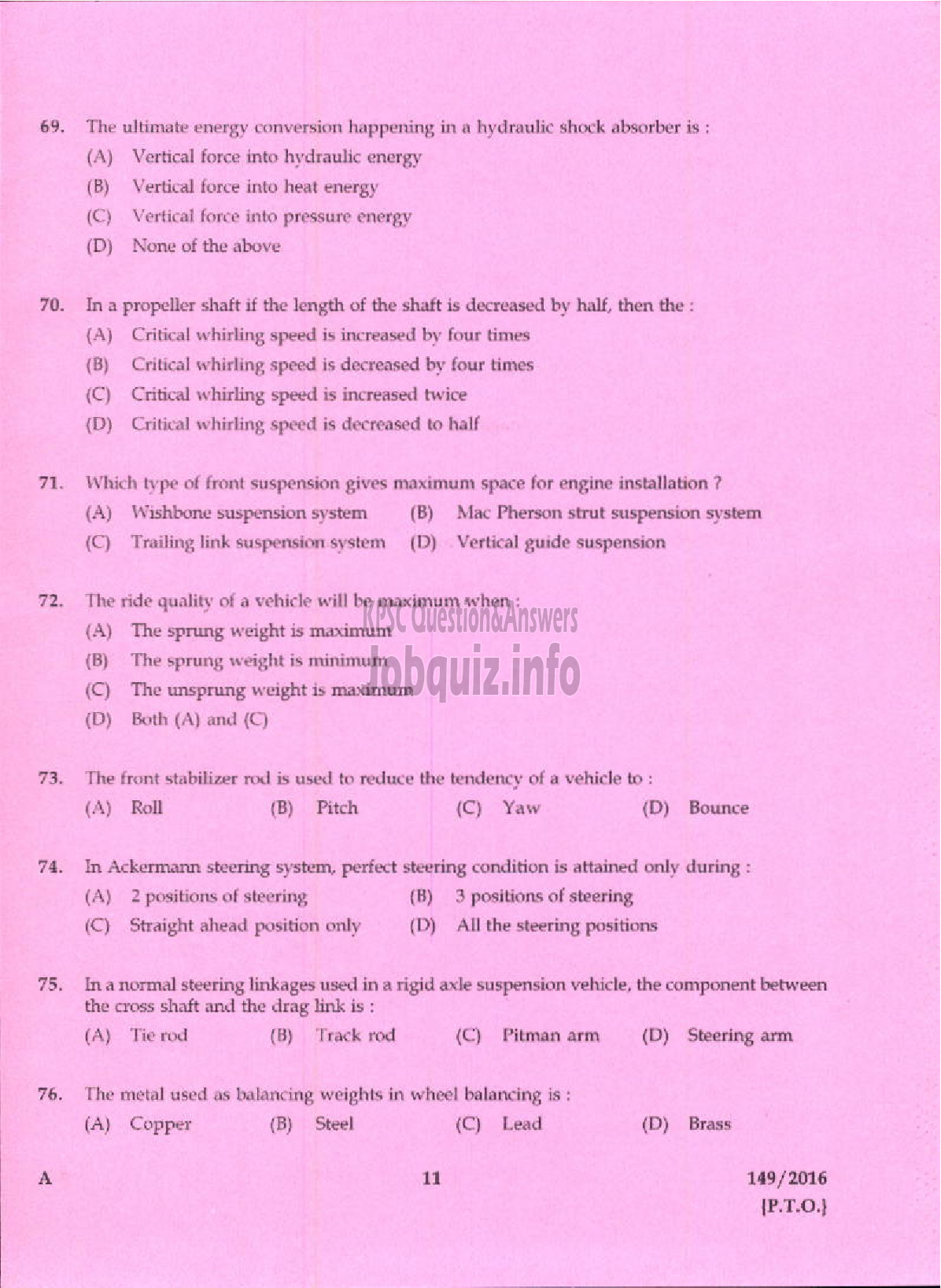 Kerala PSC Question Paper - VOCATIONAL TEACHER MAINTENANCE AND REPAIRS OF AUTOMOBILES KVHSE-9