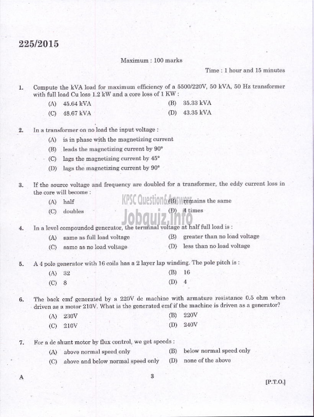 Kerala PSC Question Paper - VOCATIONAL TEACHER MAINTENANCE AND REPAIRS OF DOMESTIC APPLIANCES VHSE-1