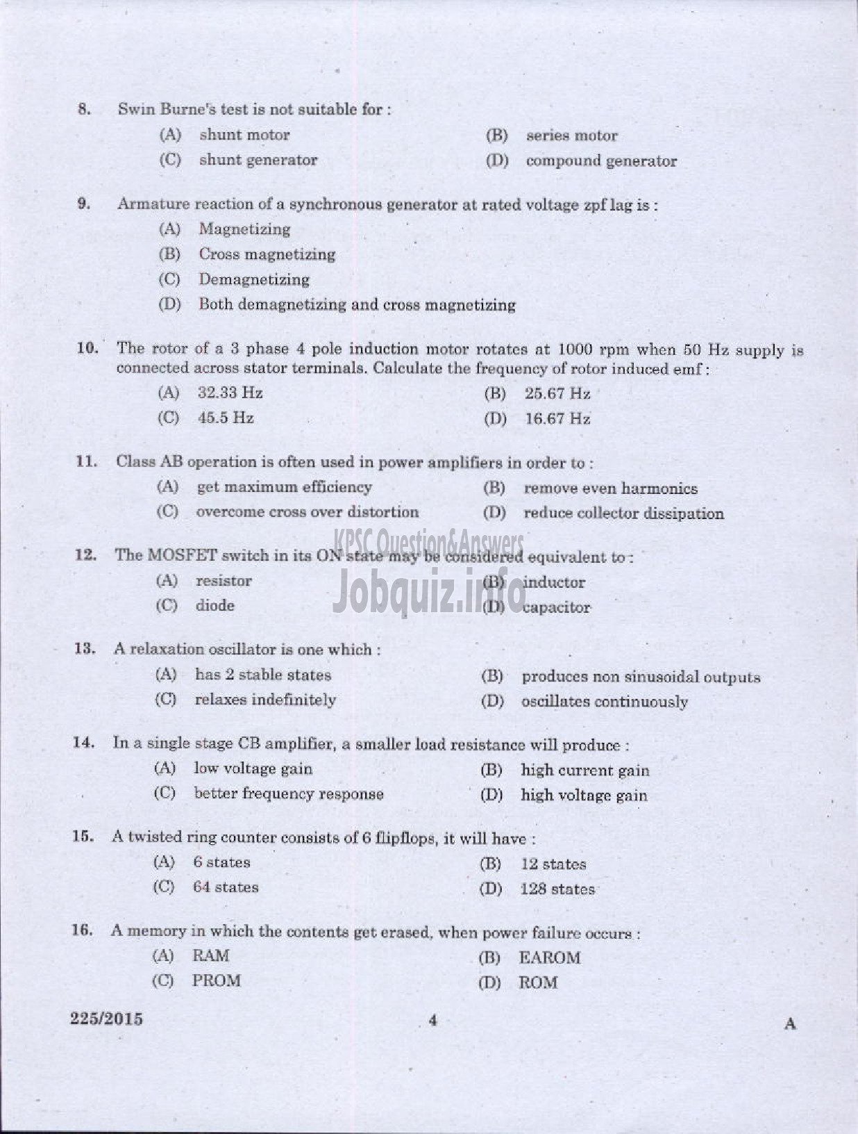 Kerala PSC Question Paper - VOCATIONAL TEACHER MAINTENANCE AND REPAIRS OF DOMESTIC APPLIANCES VHSE-2