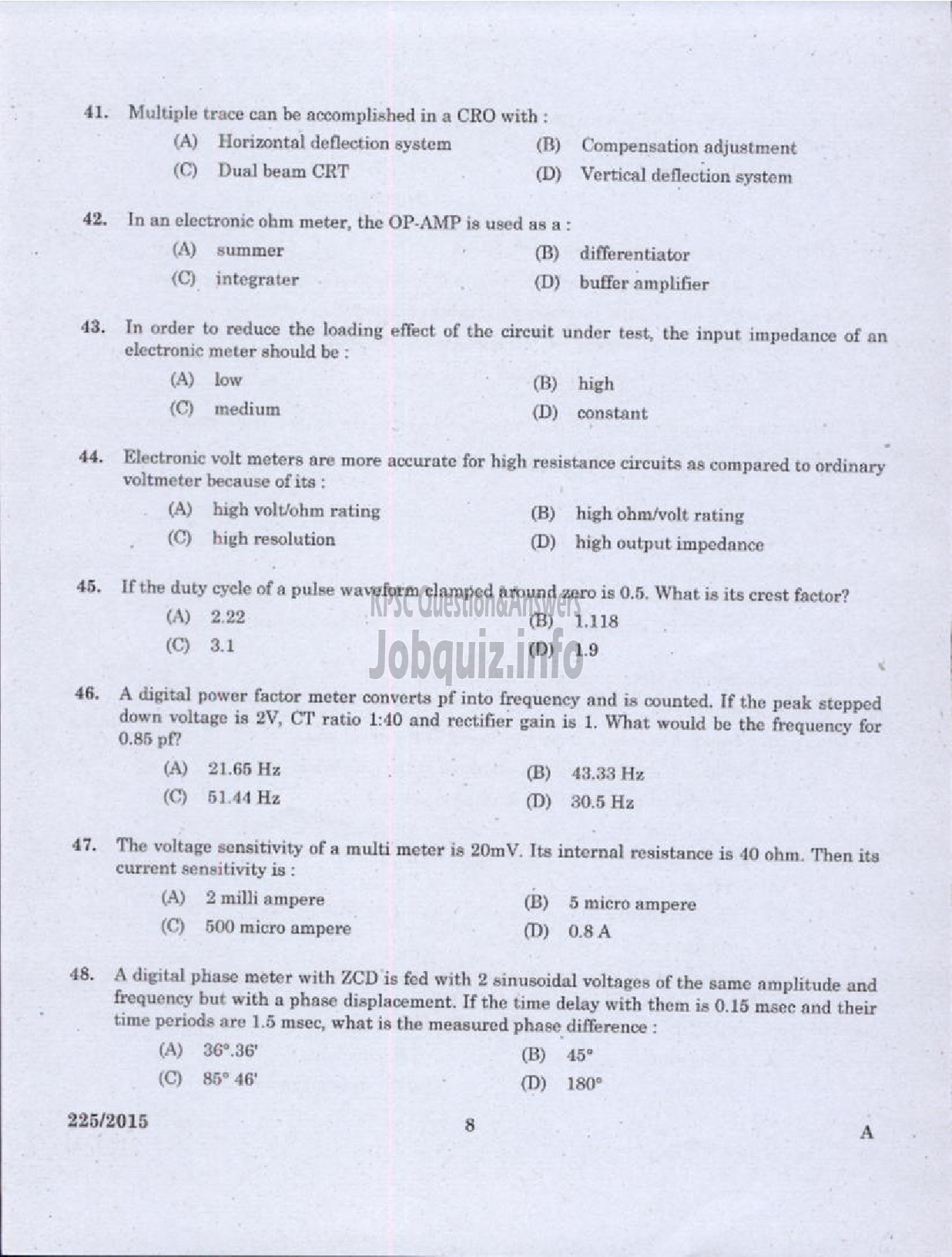 Kerala PSC Question Paper - VOCATIONAL TEACHER MAINTENANCE AND REPAIRS OF DOMESTIC APPLIANCES VHSE-6