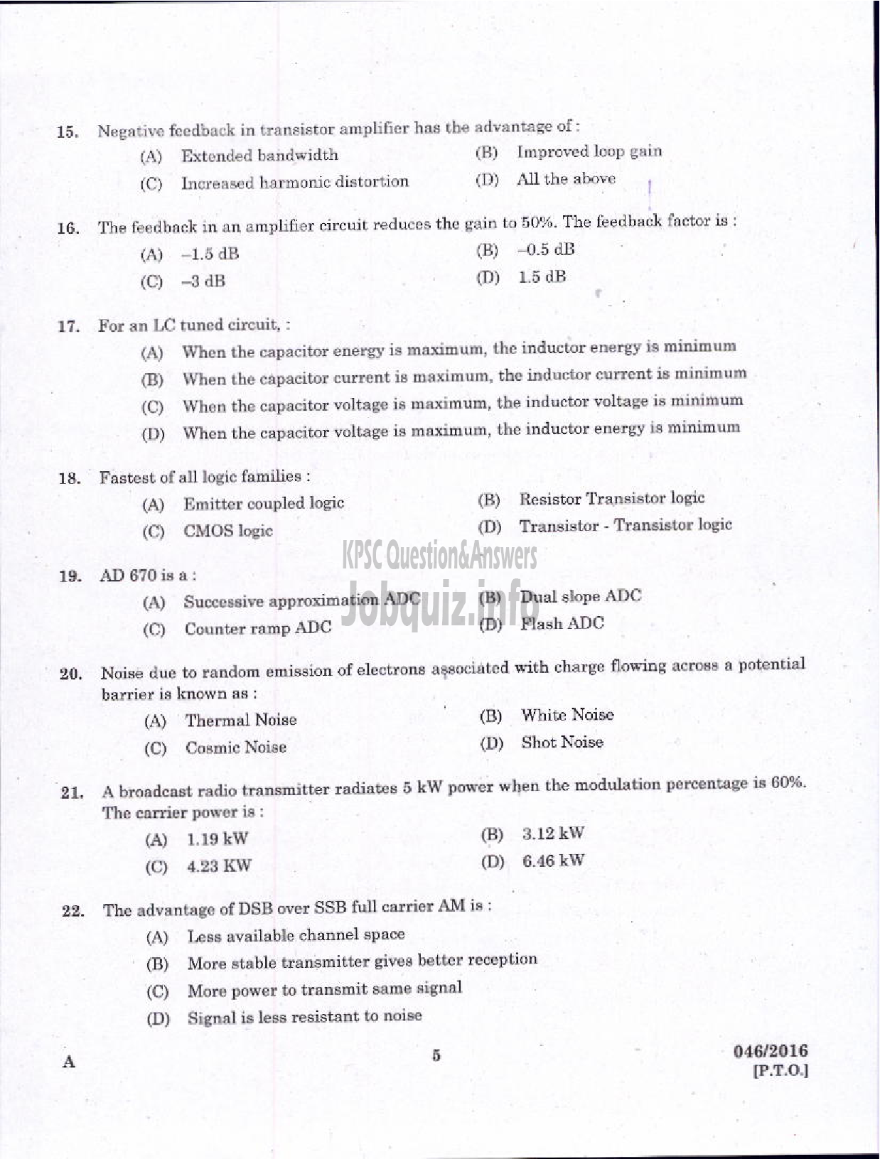 Kerala PSC Question Paper - VOCATIONAL TEACHER MAINTENANCE AND REPAIRS OF RADIO AND TELEVISION-3