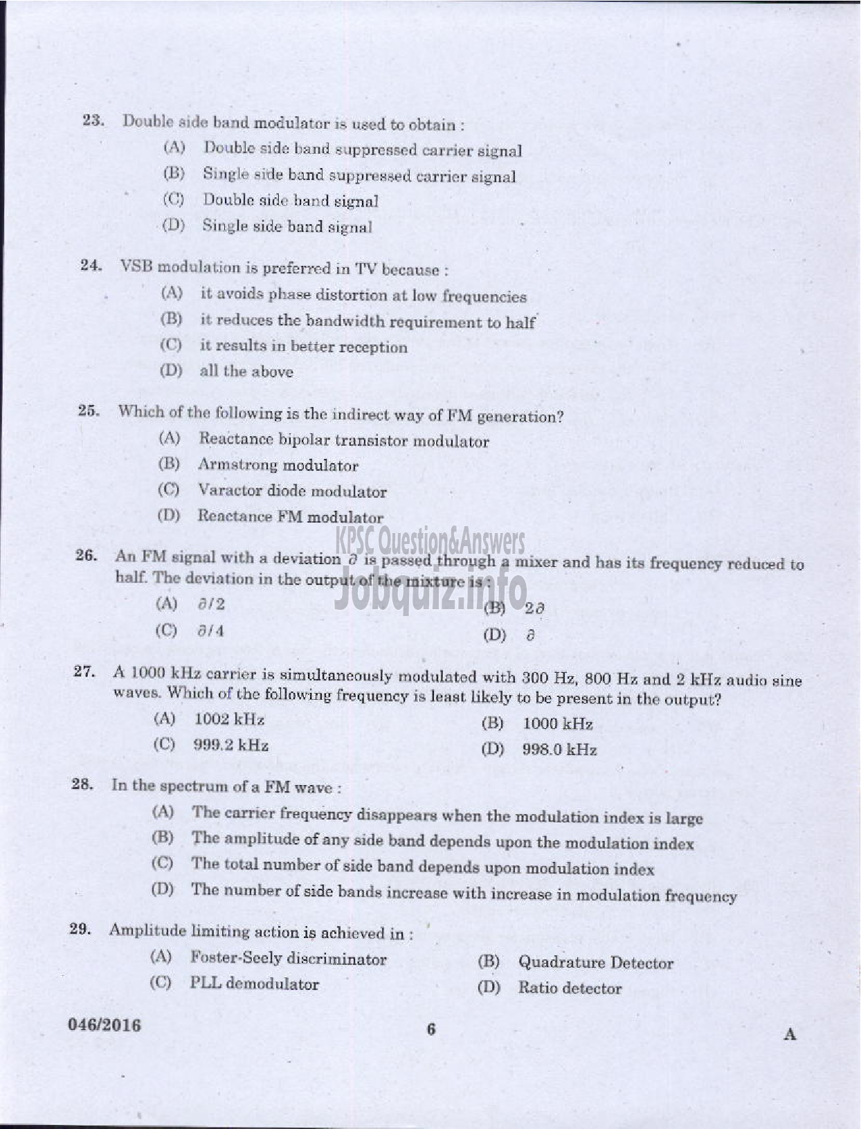 Kerala PSC Question Paper - VOCATIONAL TEACHER MAINTENANCE AND REPAIRS OF RADIO AND TELEVISION-4