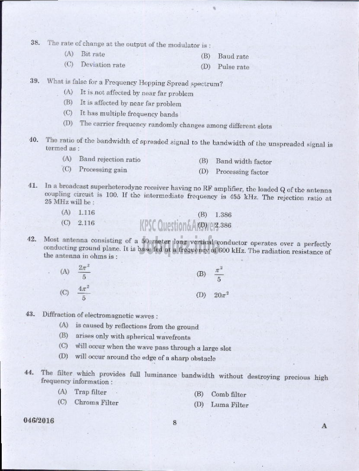 Kerala PSC Question Paper - VOCATIONAL TEACHER MAINTENANCE AND REPAIRS OF RADIO AND TELEVISION-6