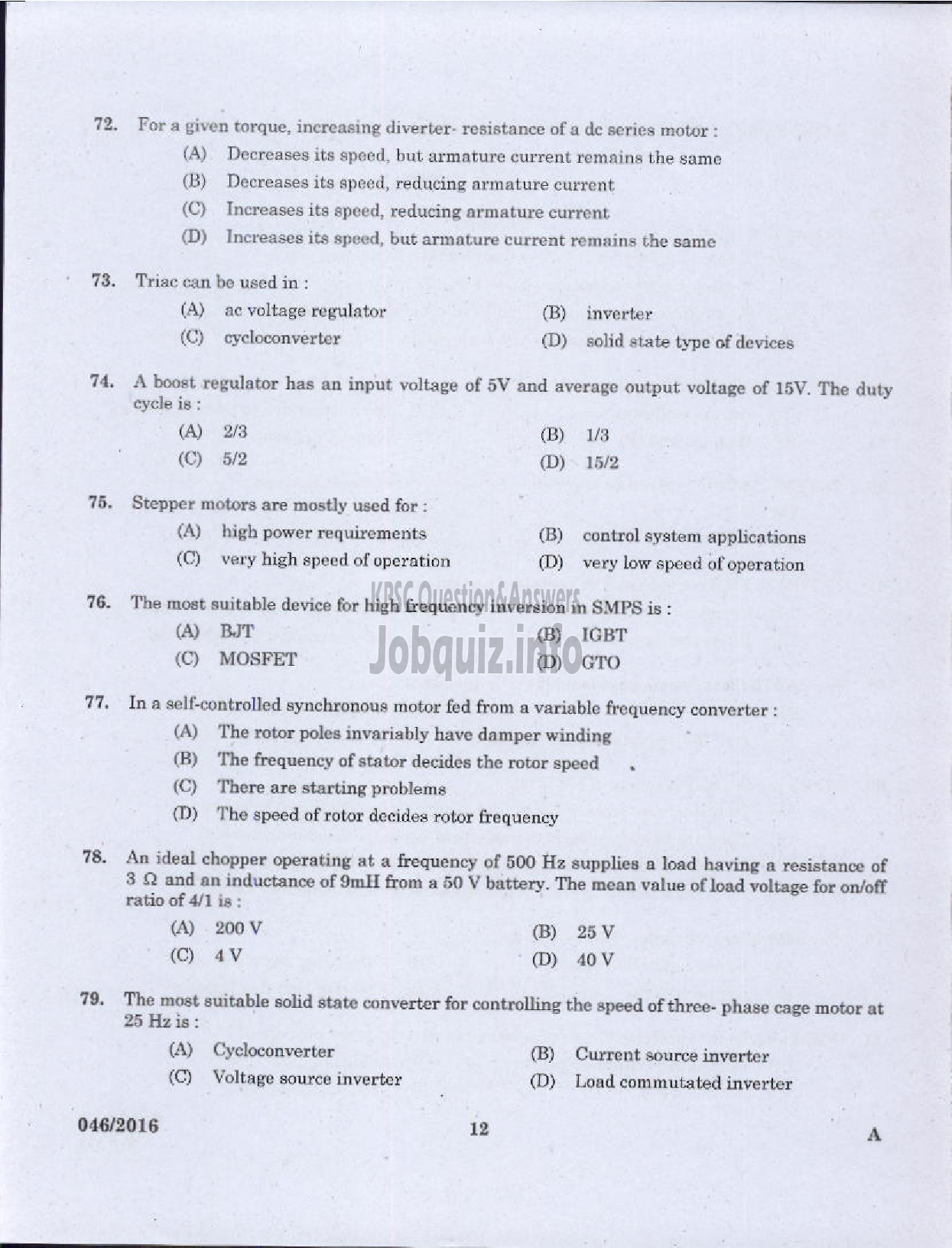 Kerala PSC Question Paper - VOCATIONAL TEACHER MAINTENANCE AND REPAIRS OF RADIO AND TELEVISION-10