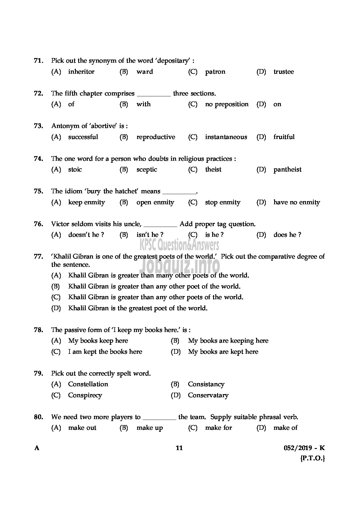 Kerala PSC Question Paper - Village Extension Officer Gr.II Rural Development Kollam Idukki Kannur English/Kannada-11