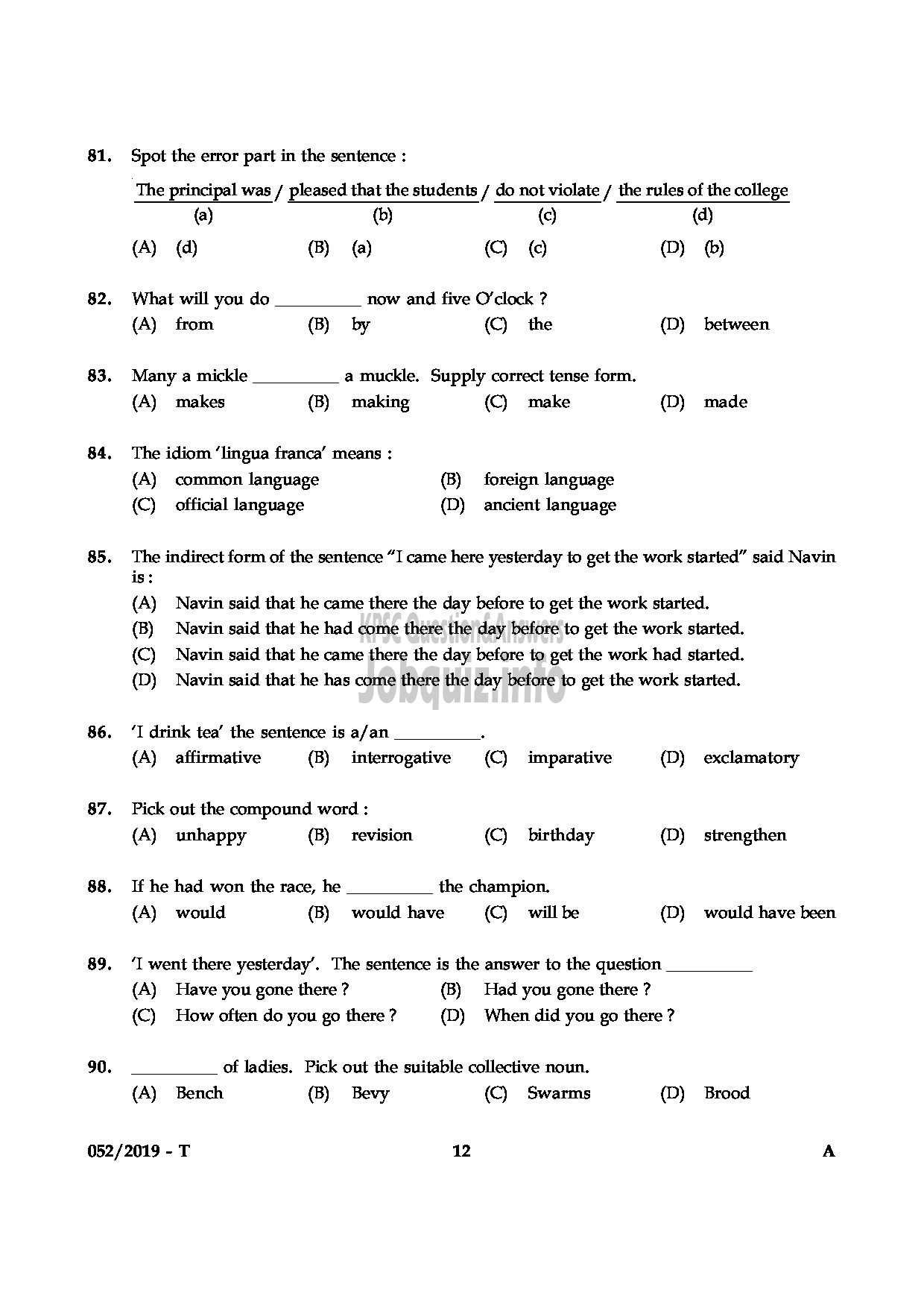 Kerala PSC Question Paper - Village Extension Officer Gr.II Rural Development Kollam Idukki Kannur English/Tamil -12
