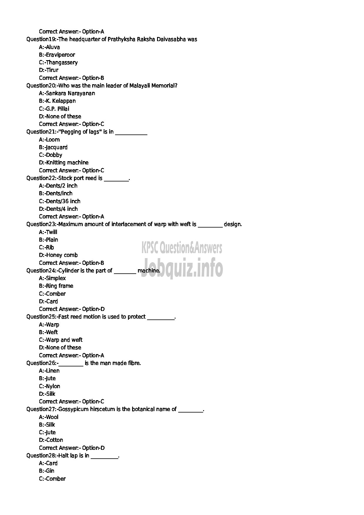 Kerala PSC Question Paper - WEAVING INSTRUCTOR / WEAVING FOREMAN / WEAVING ASSISTANT MALE ONLY JAILS-3