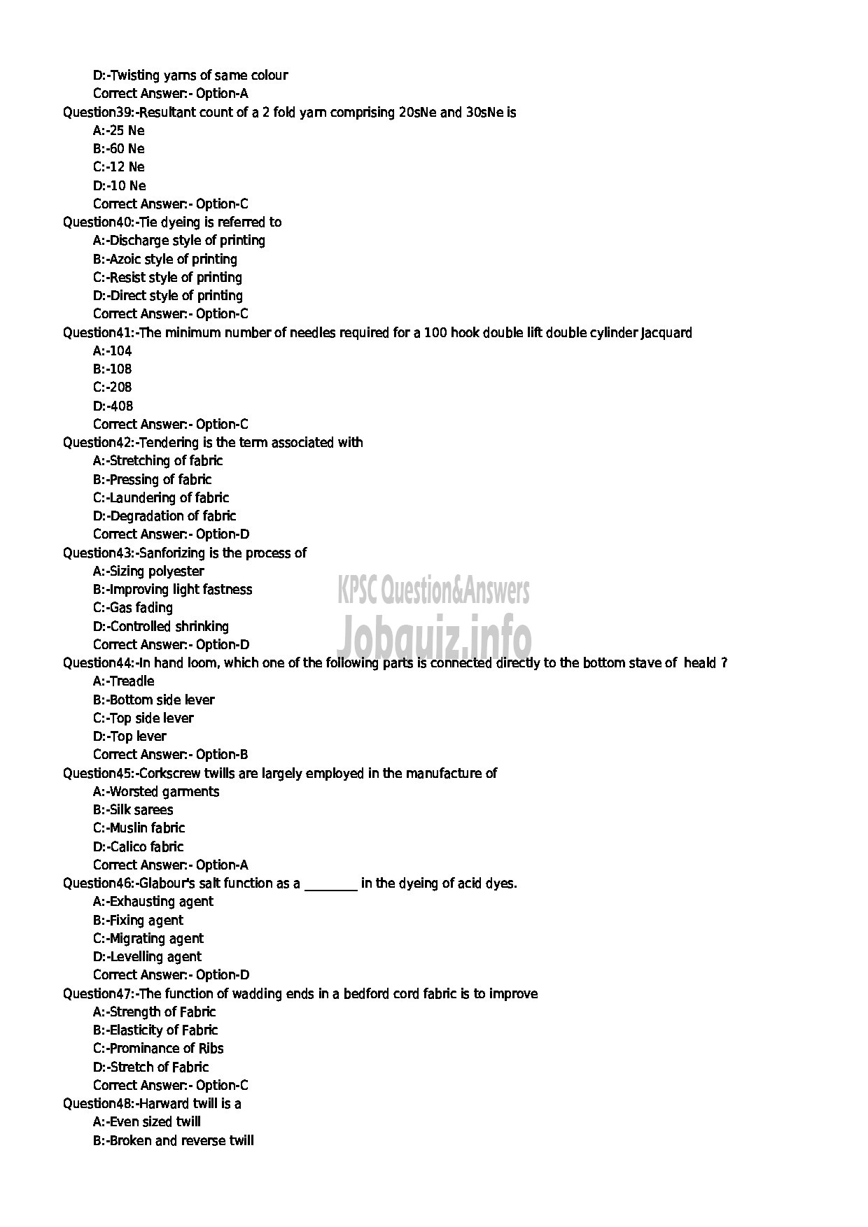 Kerala PSC Question Paper - WEAVING MASTER HANTEX-5