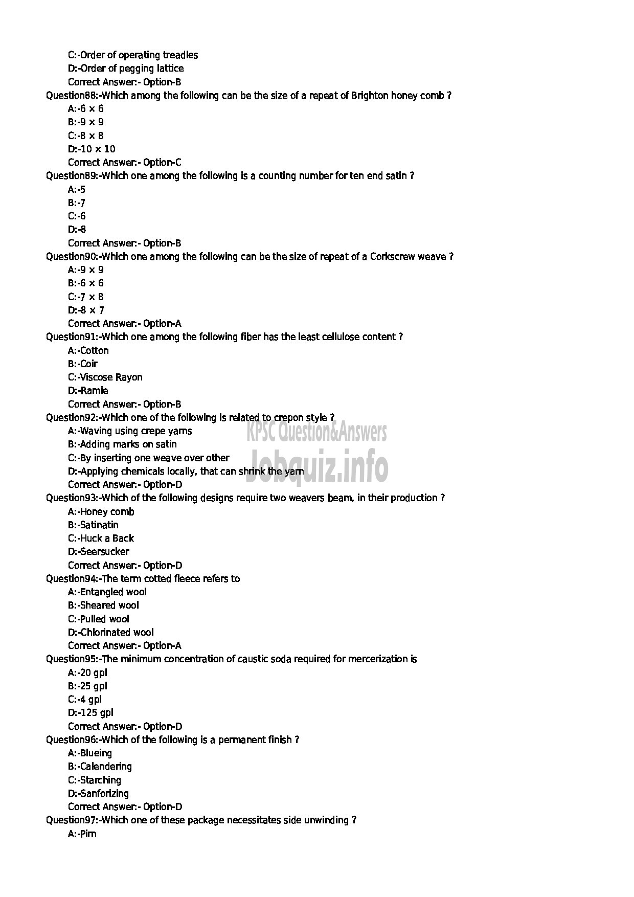 Kerala PSC Question Paper - WEAVING MASTER HANTEX-10