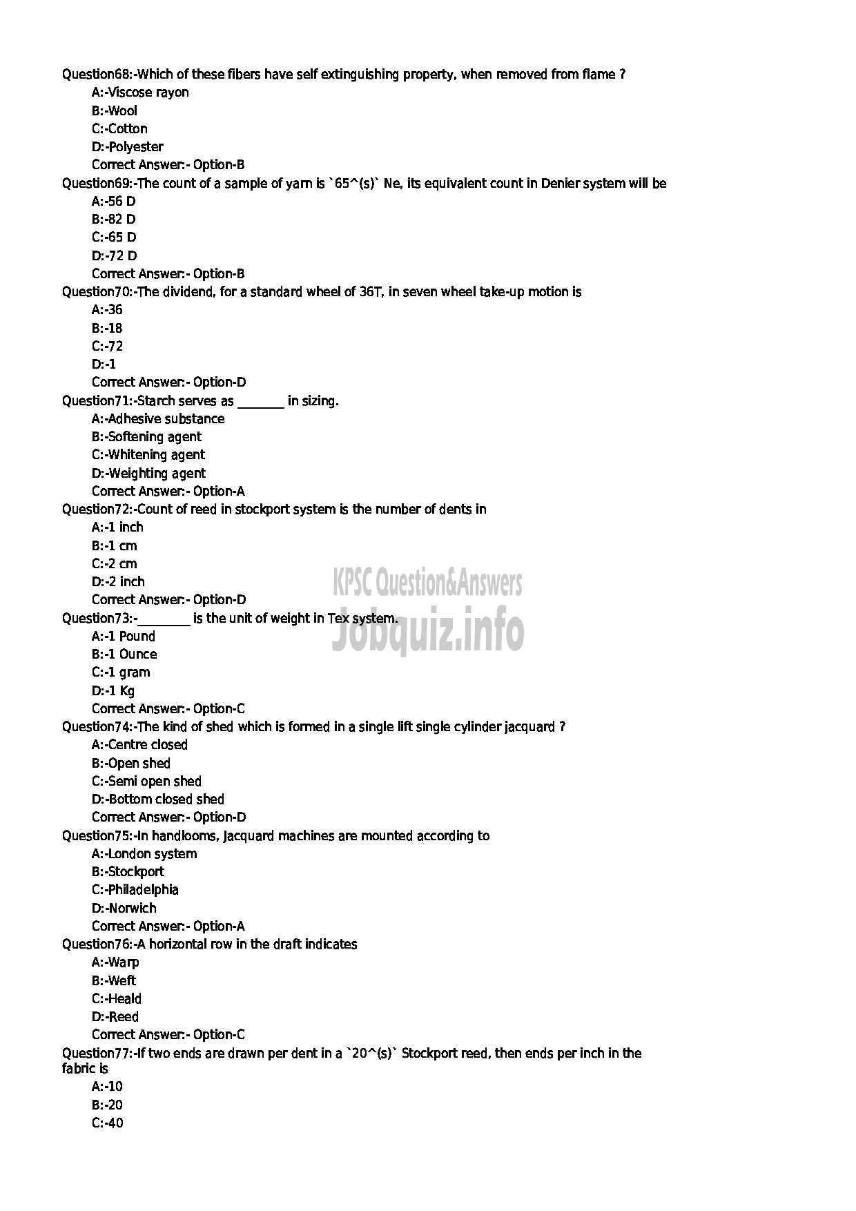 Kerala PSC Question Paper - WEAVING MASTER HANTEX-8