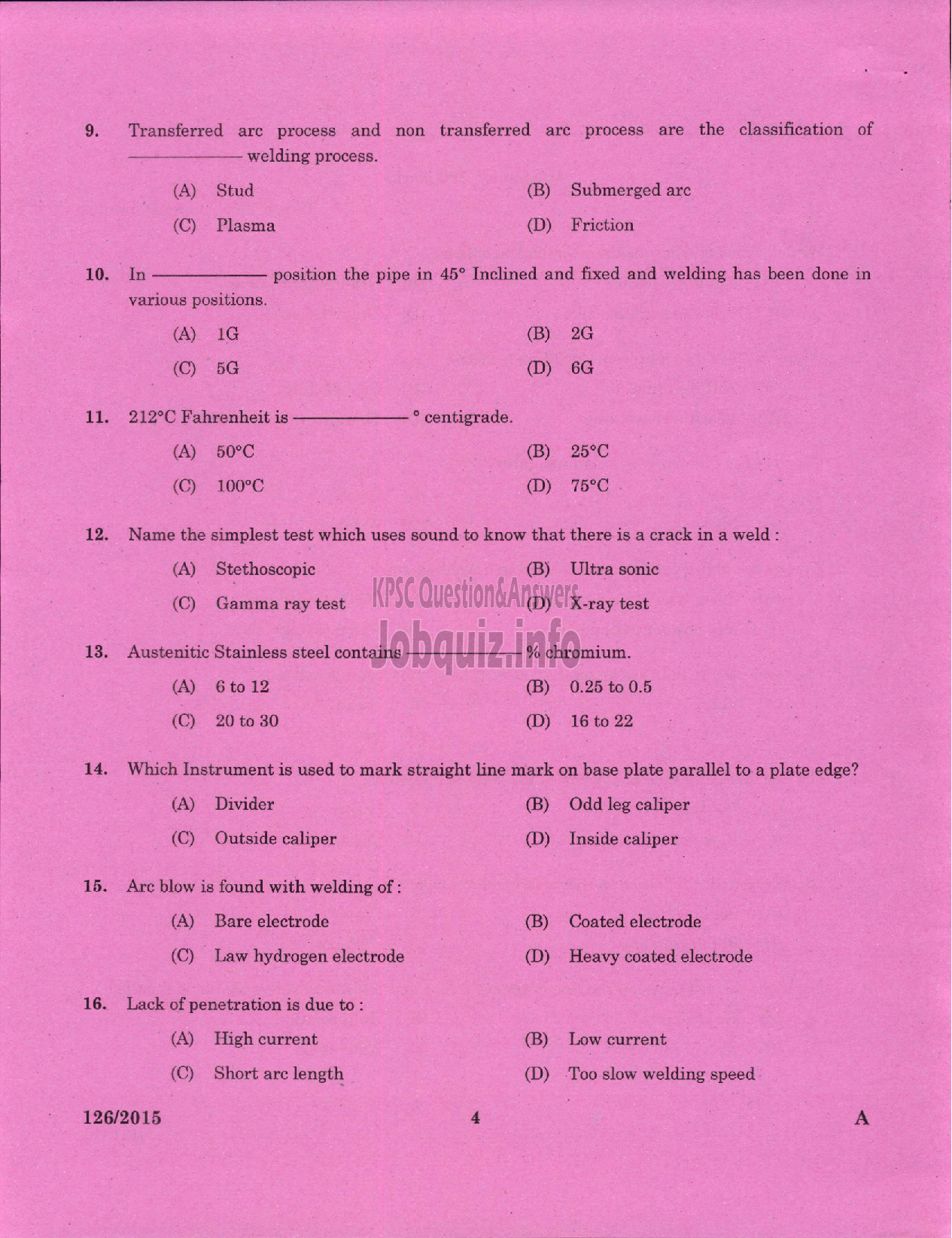 Kerala PSC Question Paper - WELDER STATE WATER TRANSPORT-2